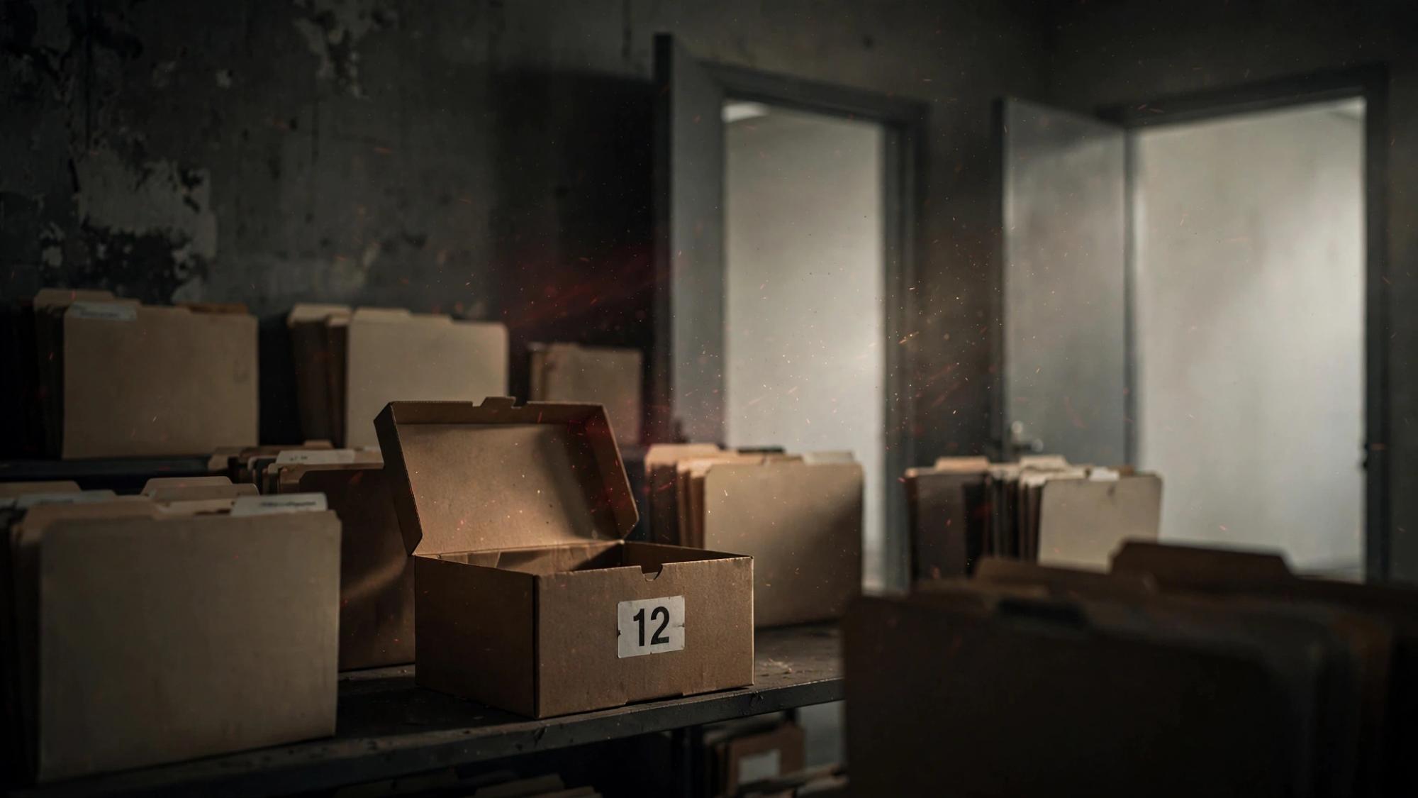 An evidence box marked only 12. Folders with no owner. Doors opening onto bare walls, not rooms.