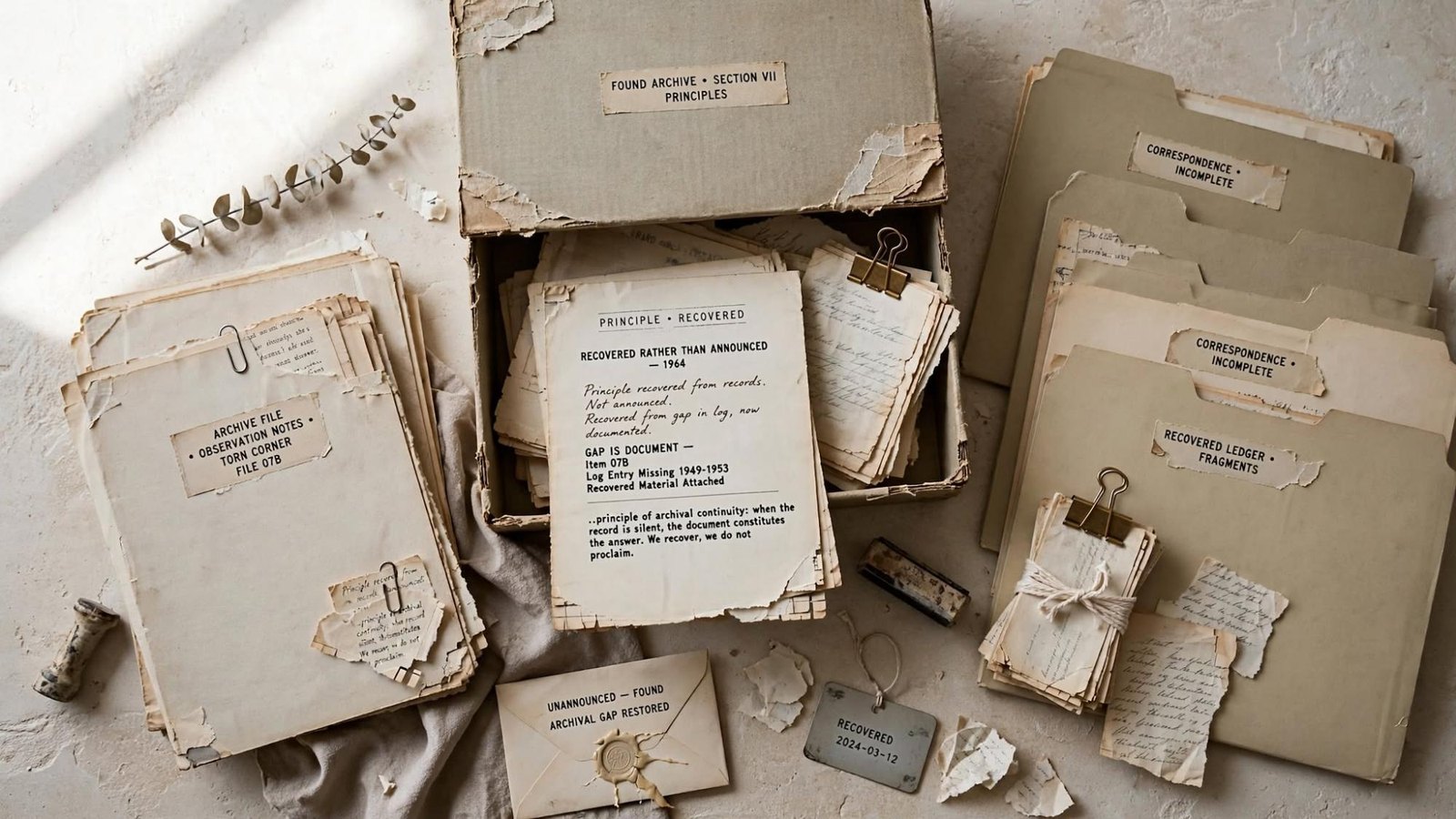A recovered file. The page says recovered rather than announced, and that the gap is the document.