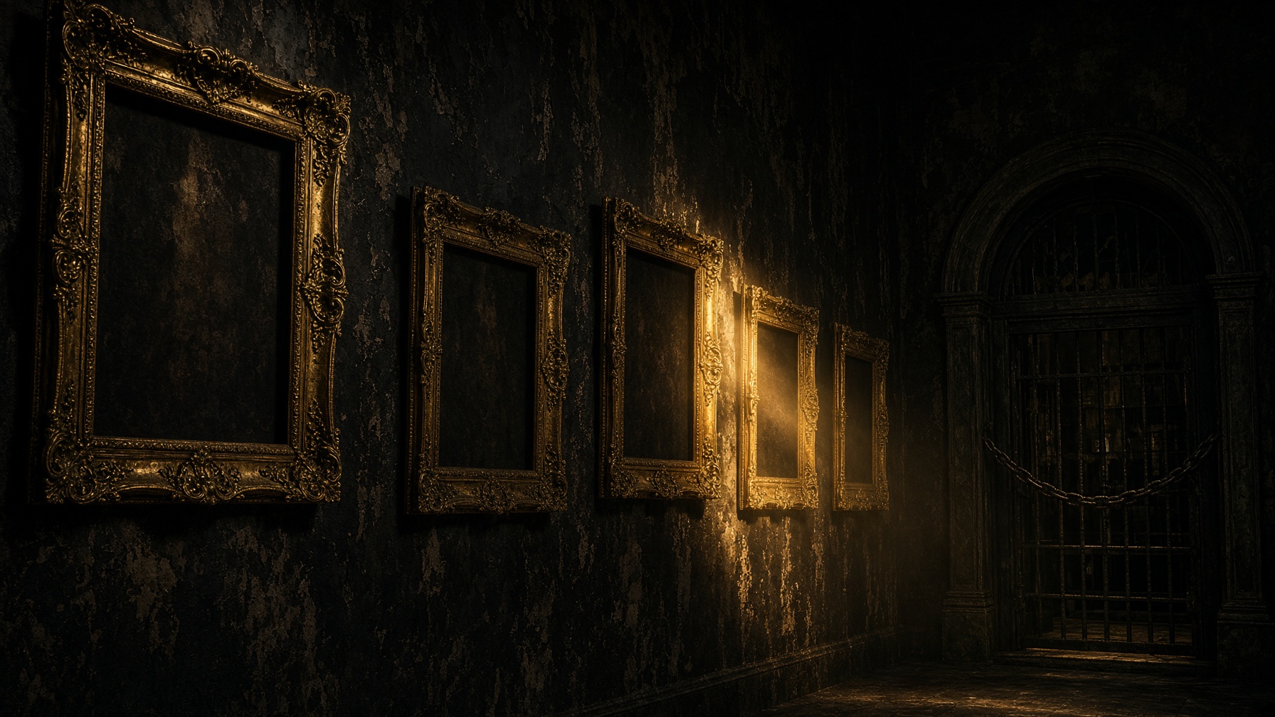 The Locked Gallery — gilt frames, a painting that locks from this side