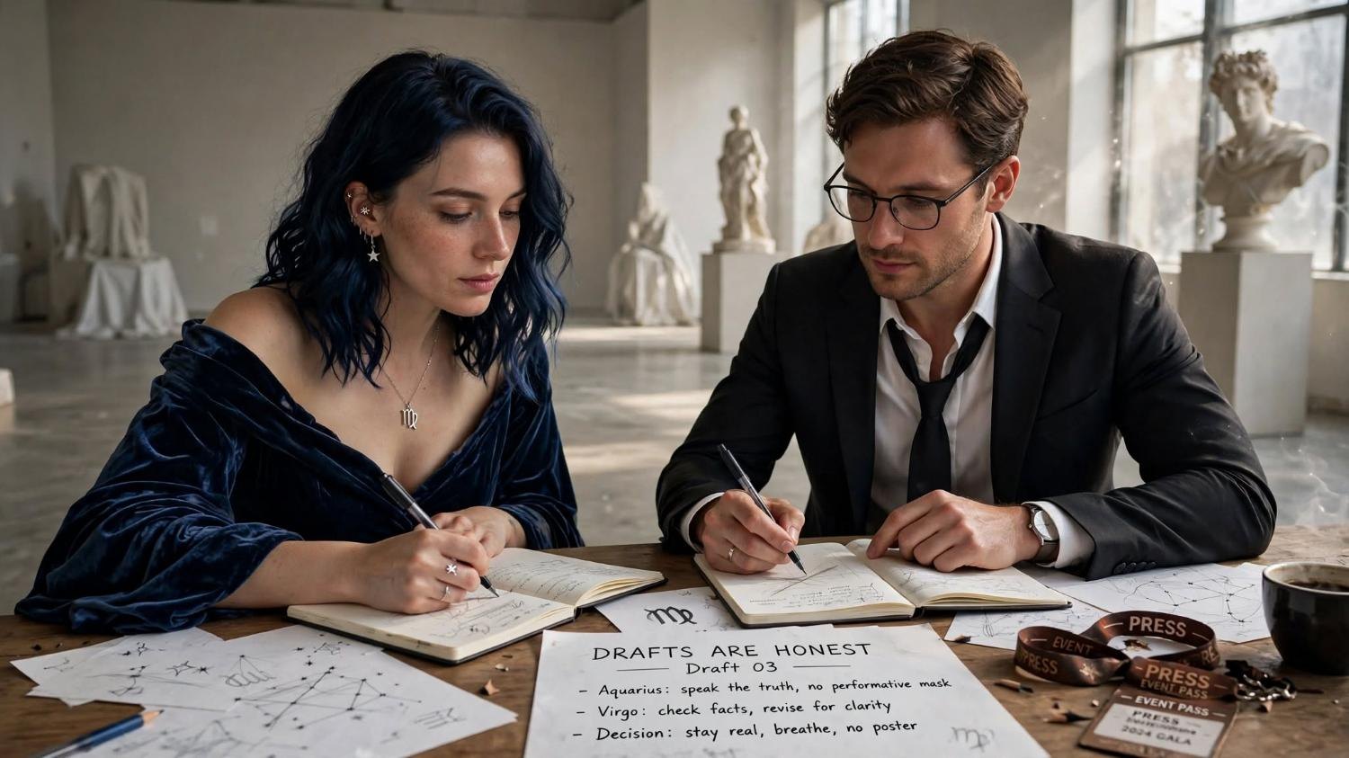 After the poster they keep writing. The drafts stay on the table.