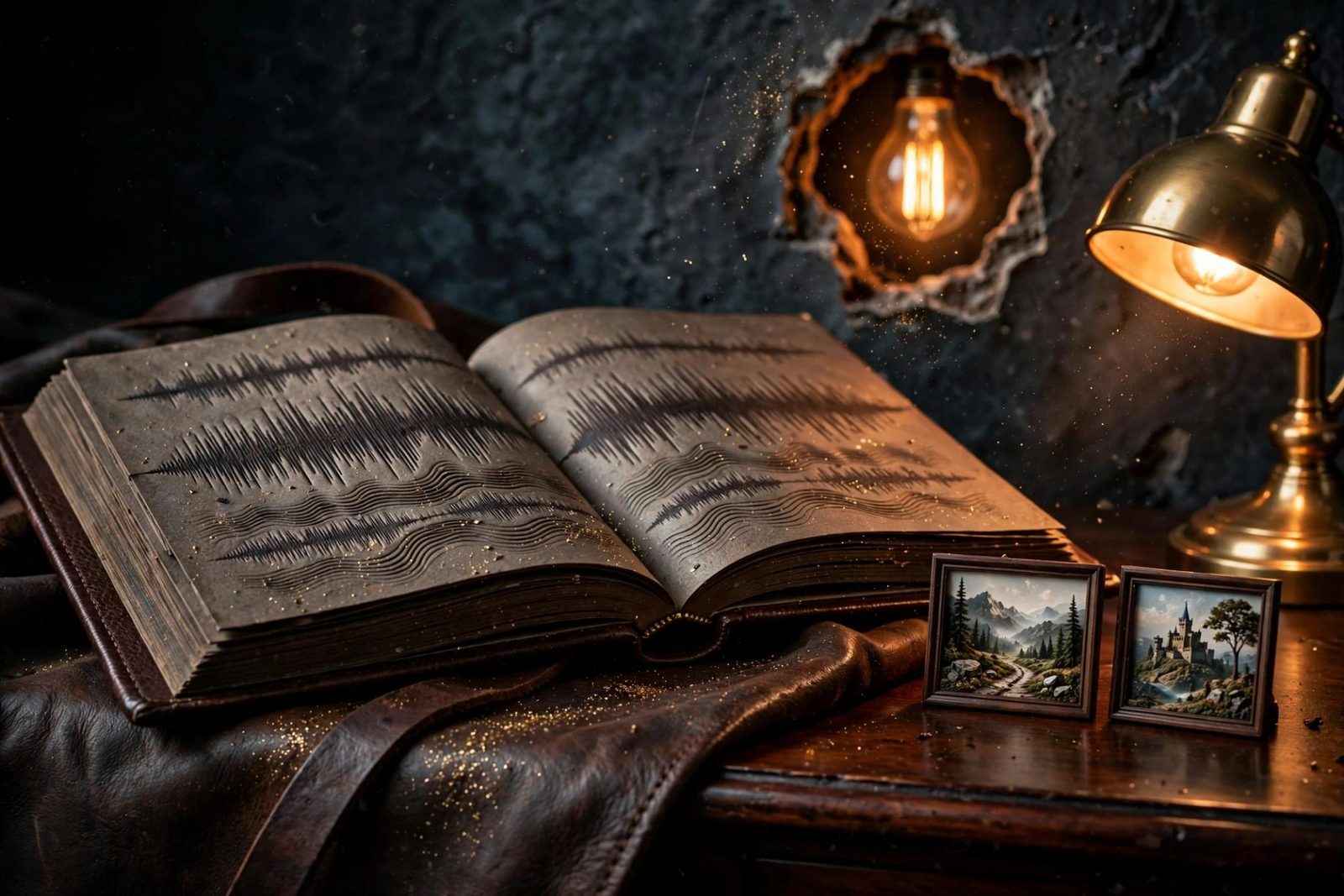 A zinc table under one warm beam, the dust held in the light.