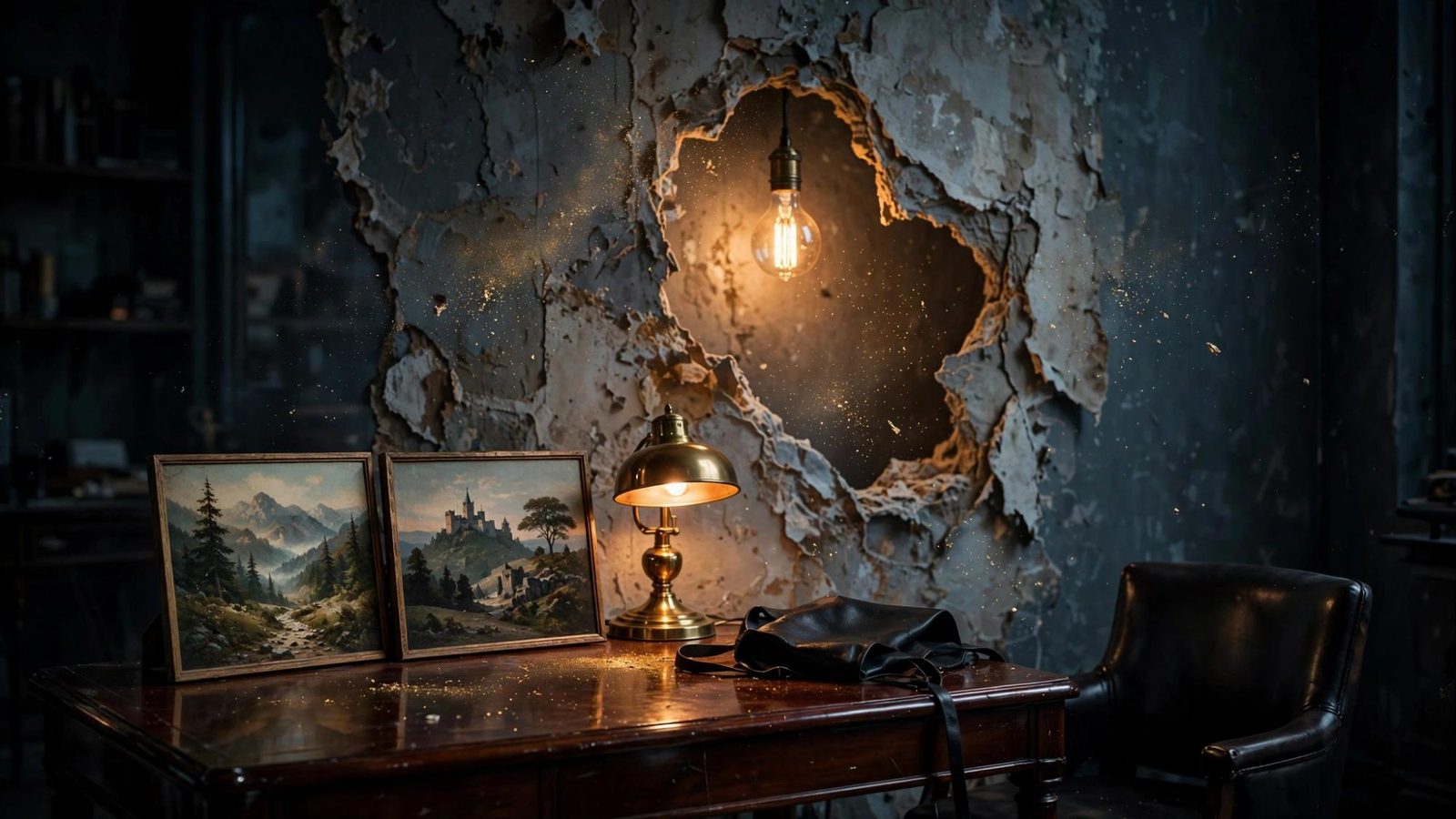 A dark archive vault, a zinc table, film cans, and a beam of dust.