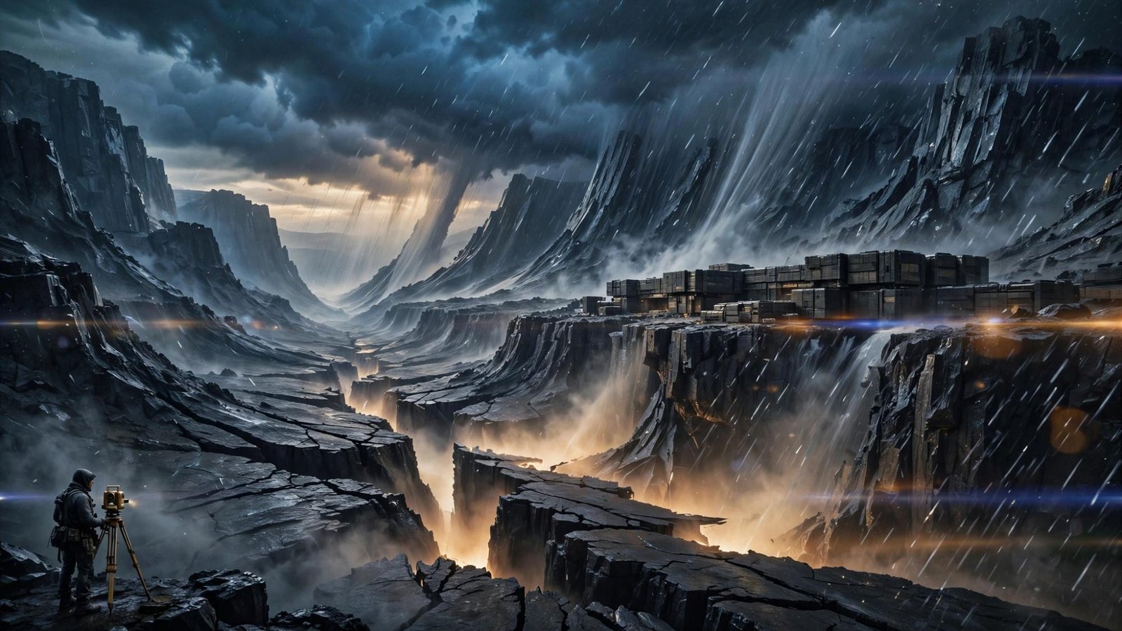 The cut in the stone. Storm light. No street in it.