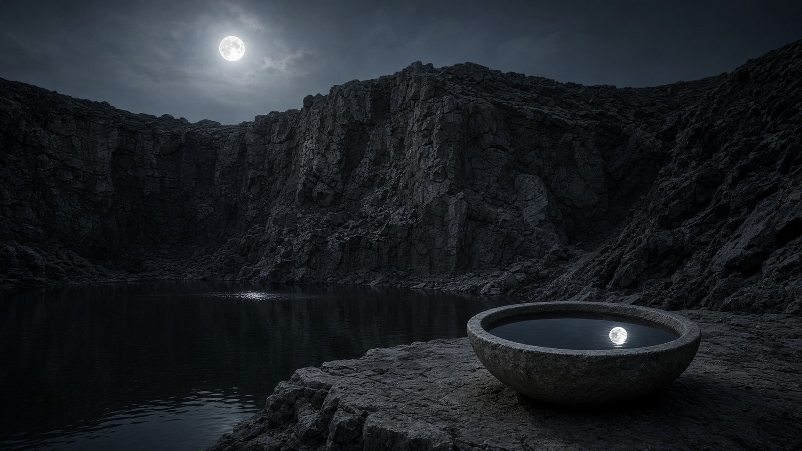 The pit again. The moon has not changed. The bowl sits on the stone.