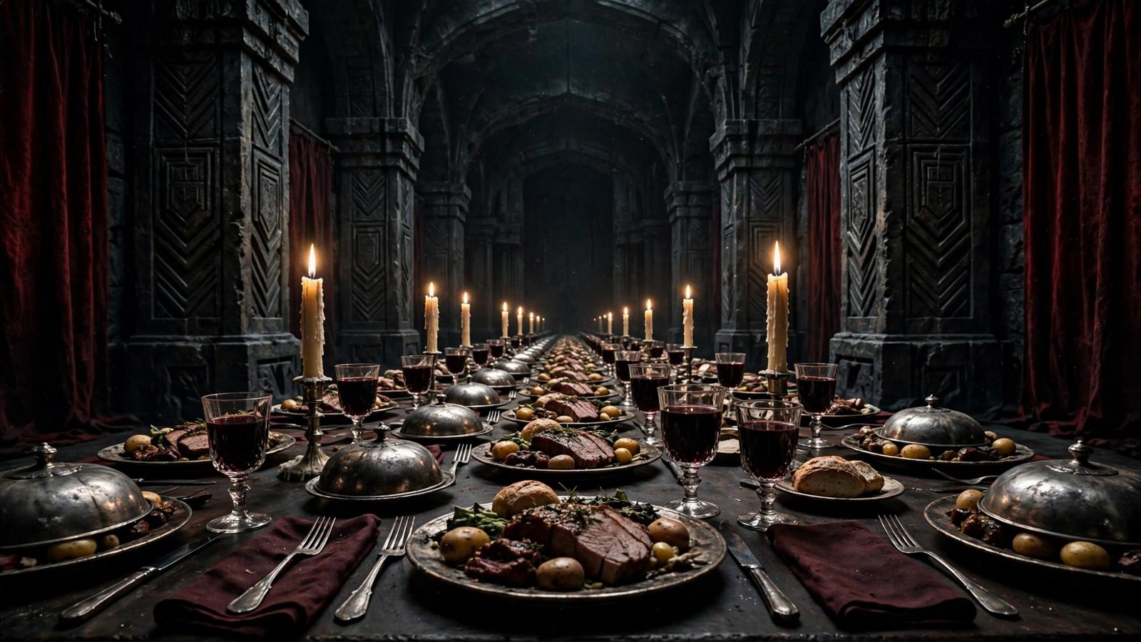 A dining room adrift above cloud, the table still fully laid.