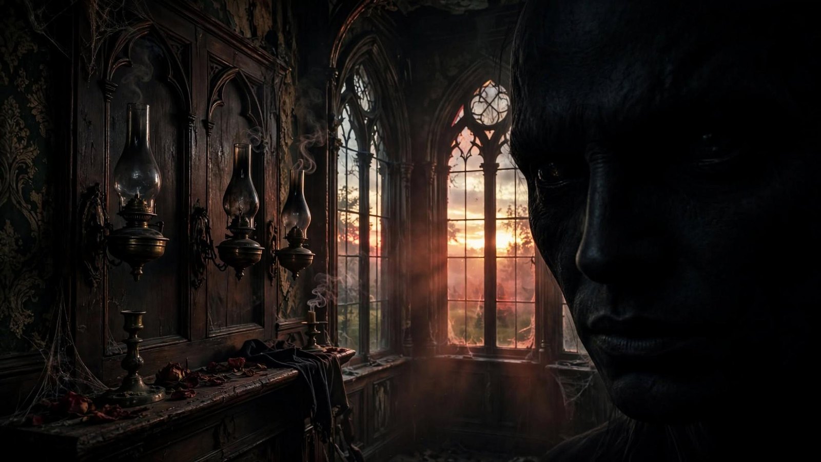A face by the lamps and the last light in the windows. Not named.