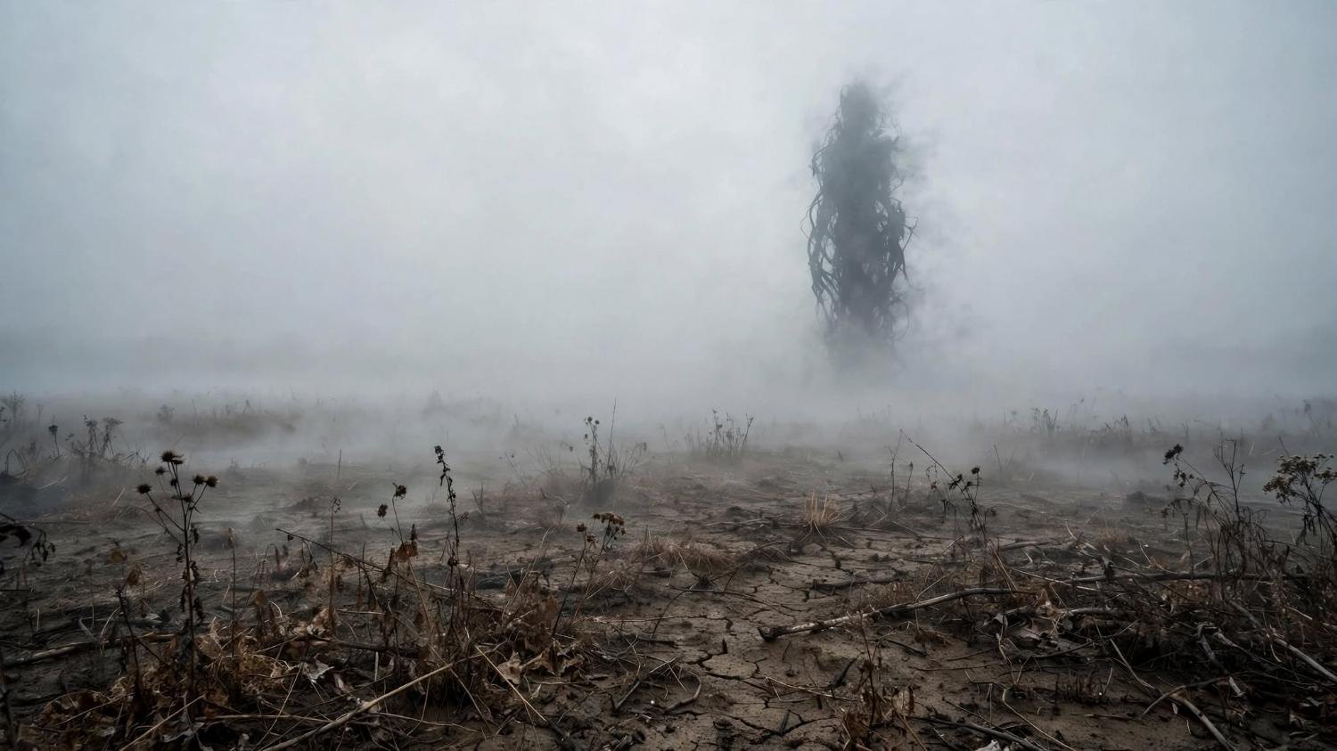 Open ground. Dead plants. A tall shape that will not become a person.