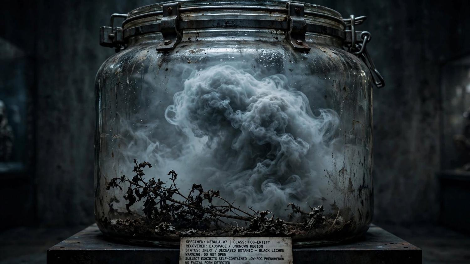 Fog kept in a jar, with the dead plants.