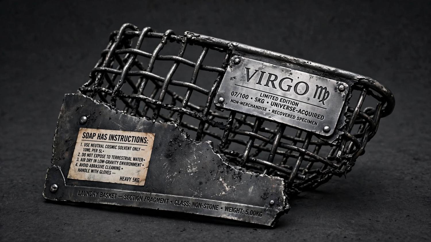 Virgo basket in blackened steel. Not merchandise.