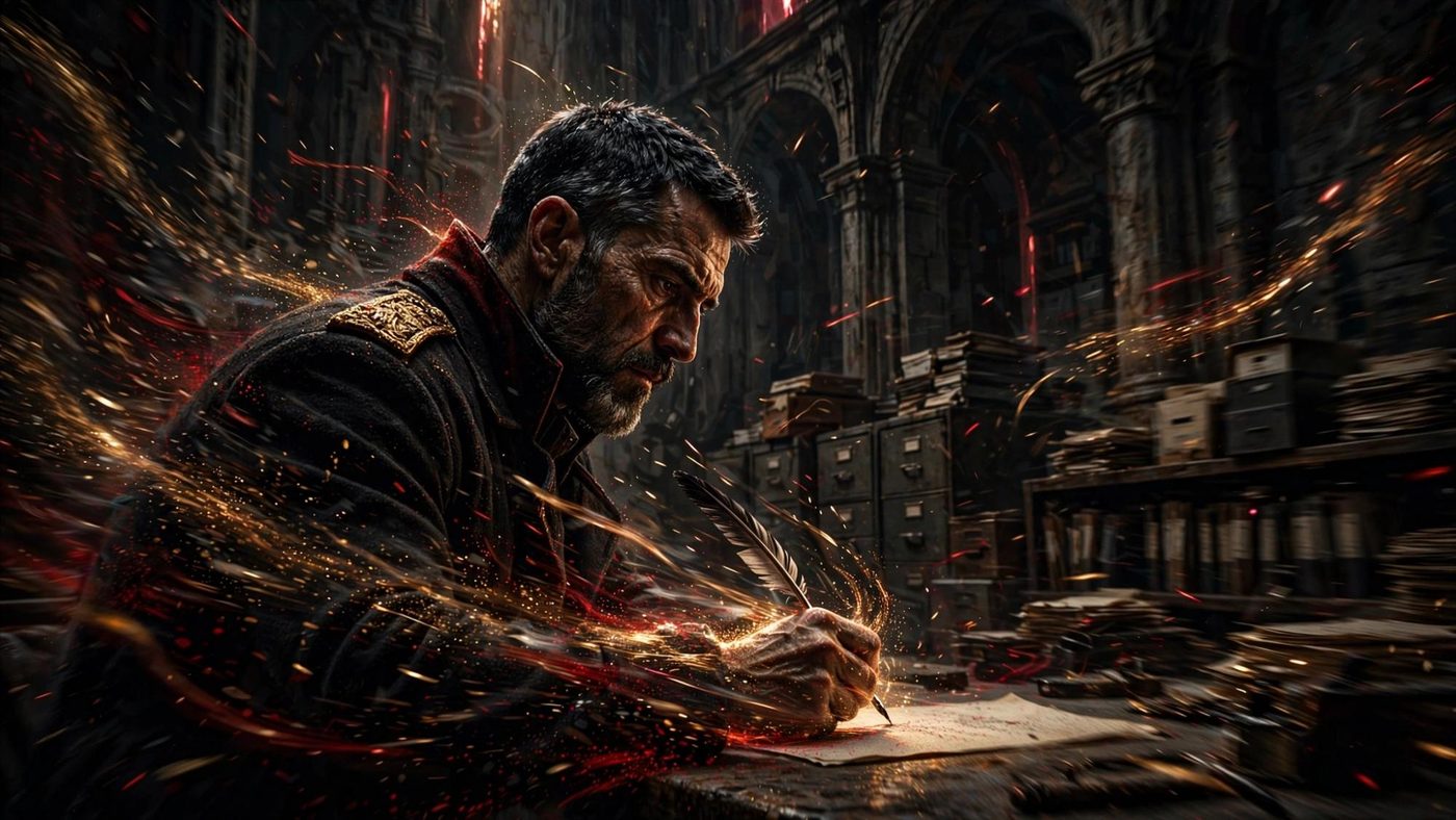A person writing the sentence by hand.