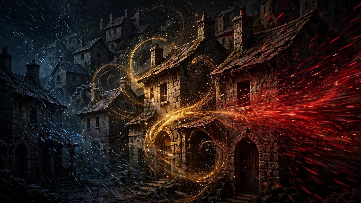 Separate stone houses, each with its own door.