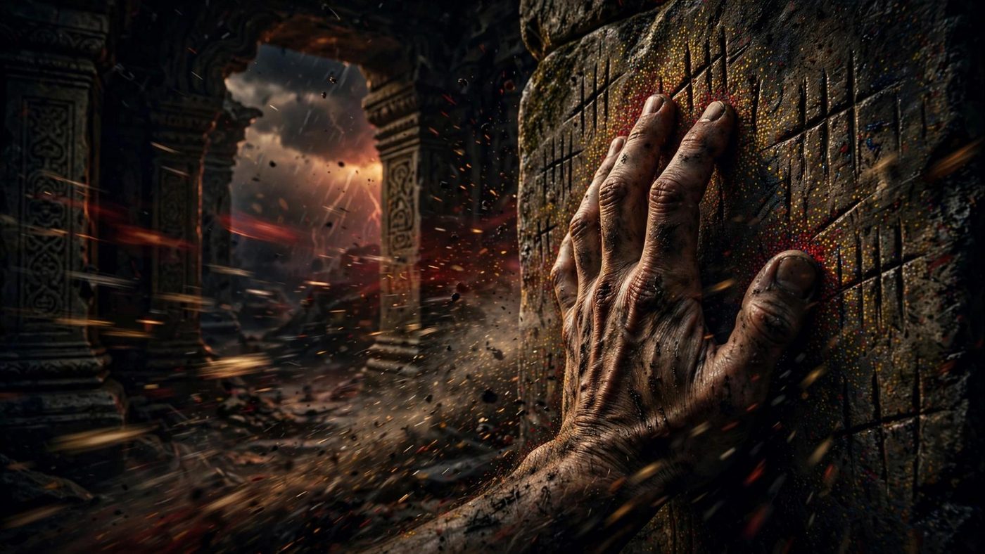 A hand kept on the wall after the sound has passed.
