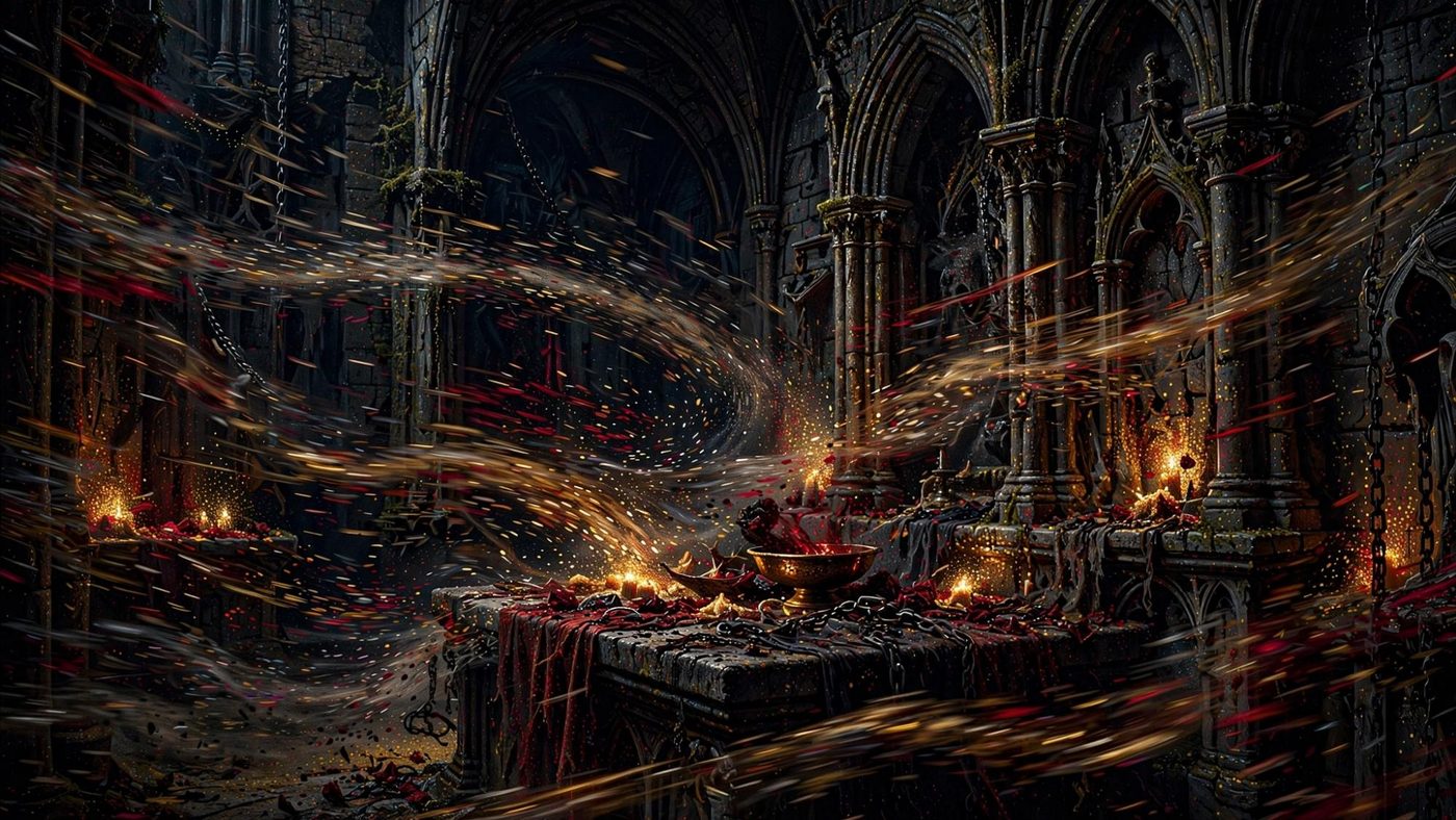 Pressure moving through a silent hall, gold and crimson.