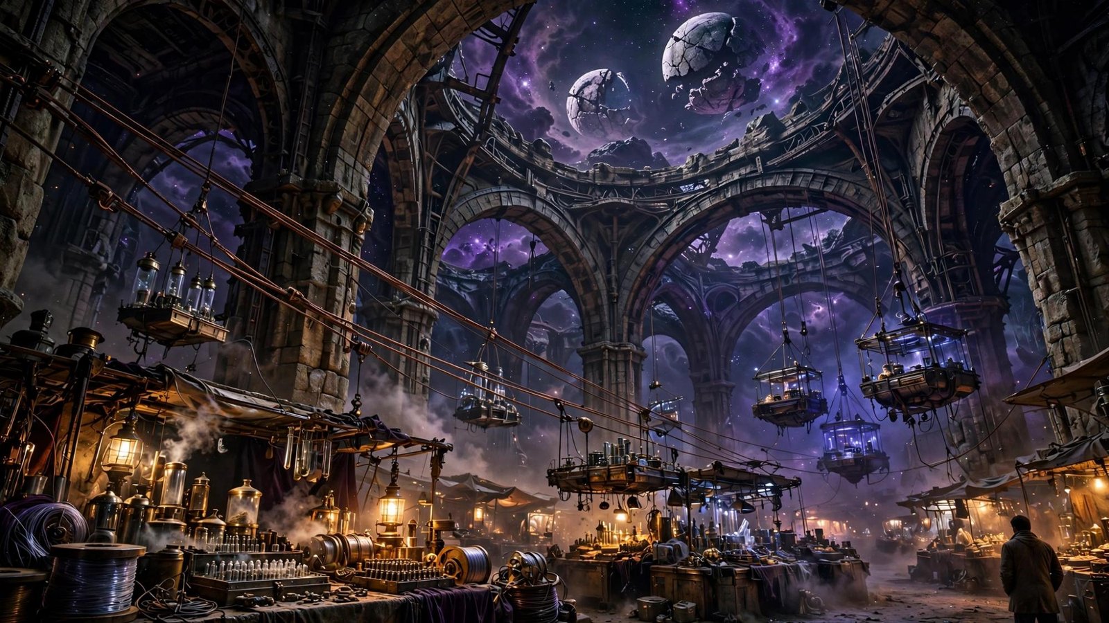 The hall from farther off, both moons still in the opening.