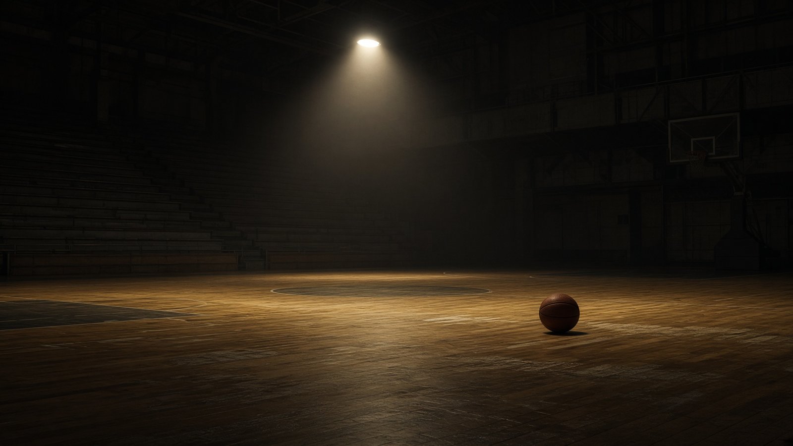 Empty hall, one flood still on — a sketch, not a released film | Instrument | Aestas Infinity