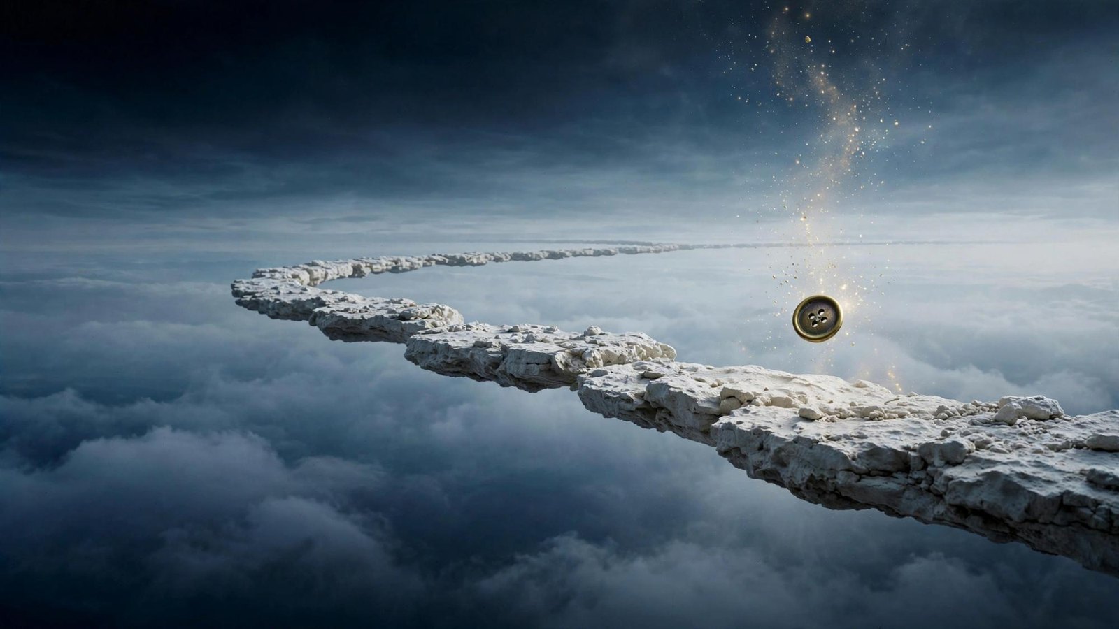 A boot coming down on white stone that is already turning back into cloud.