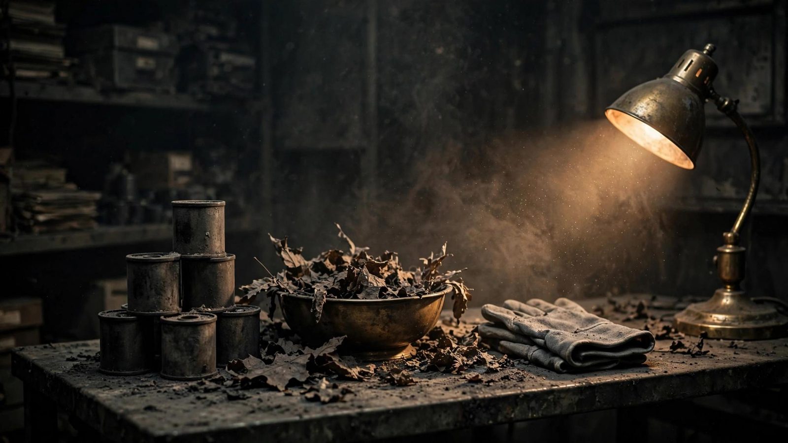 A torn sheet, a small bulb, and a book kept as an object.