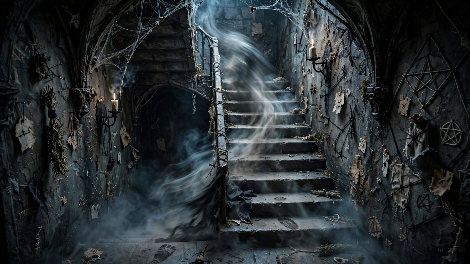 A walker and a second presence on the steps.