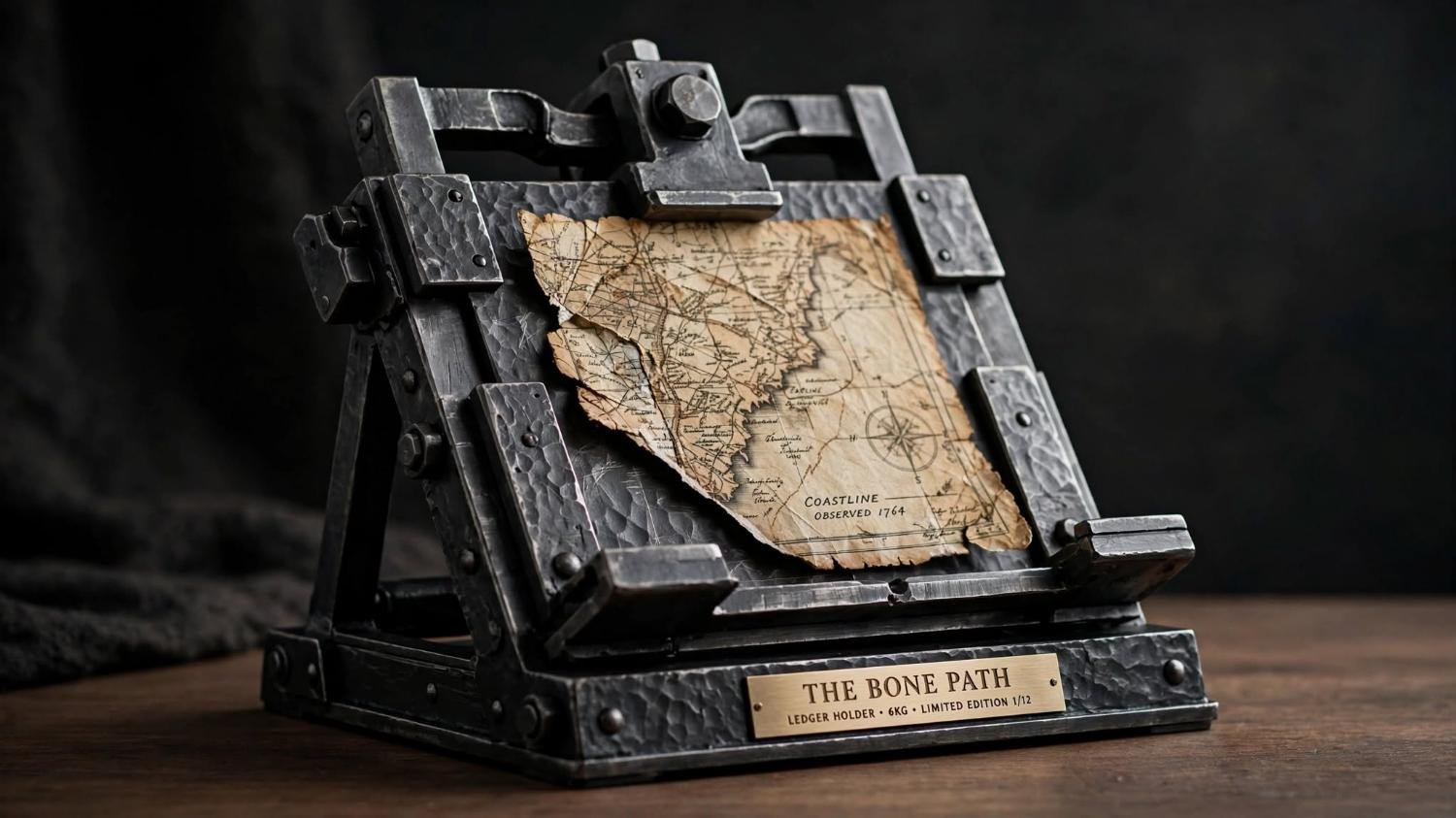 A blackened steel holder and an old map that outlived the cut.