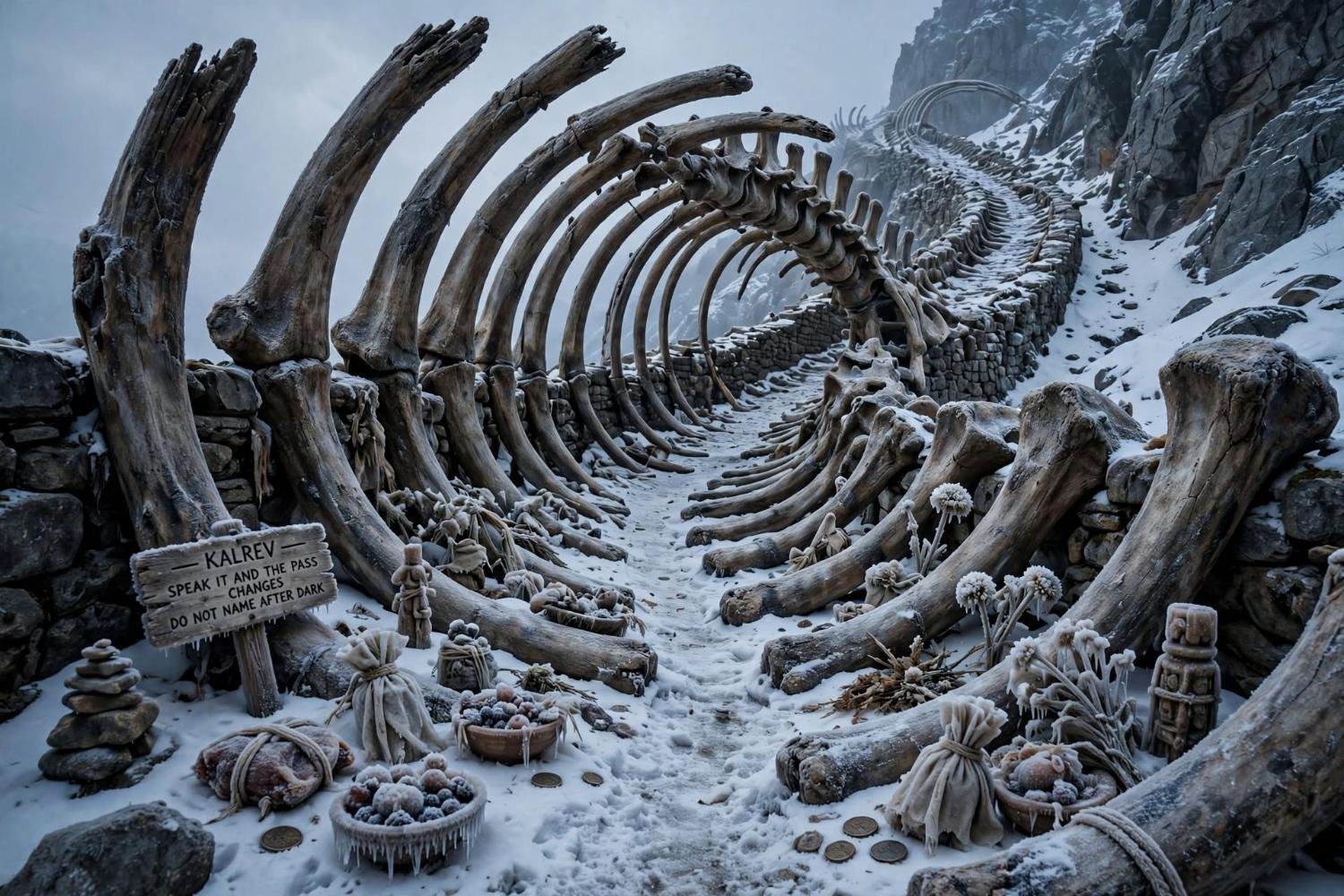 The morning path inside the ribs, the sign at the jaw reading Kalrev