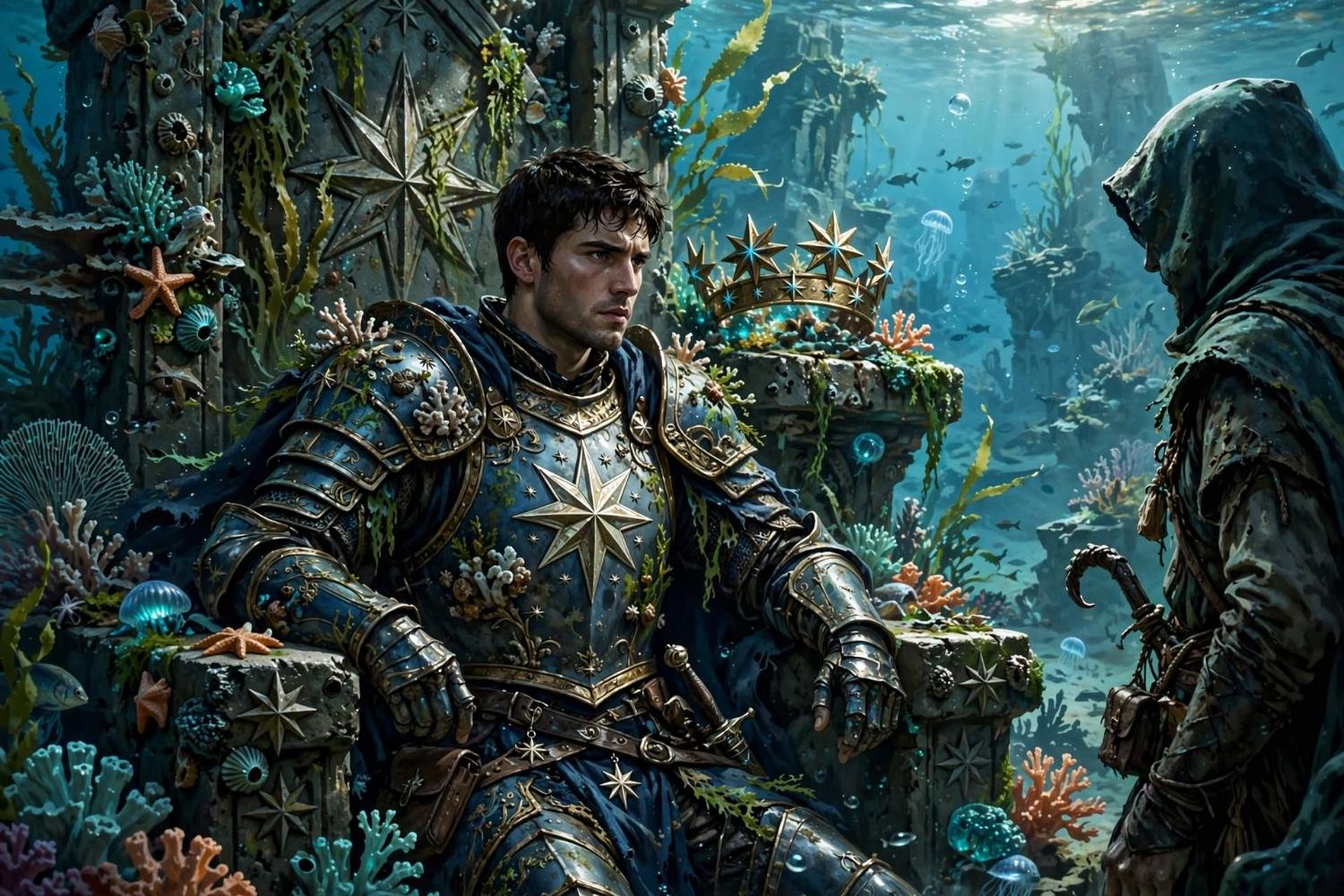 Valerius at the drowned throne, the crown still on its pedestal