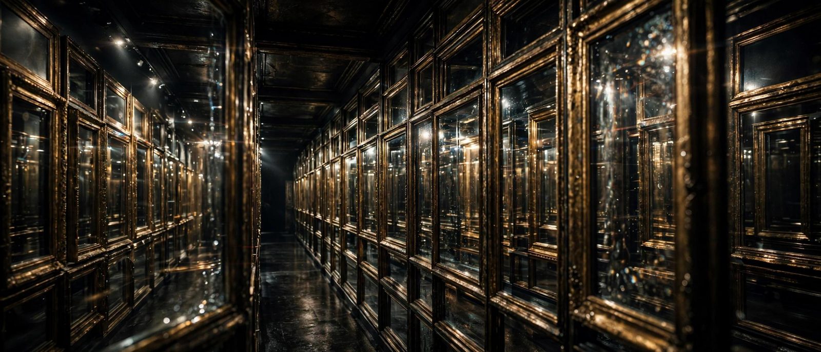 A long corridor of gilt glass, the frames repeating until the aisle has no end.