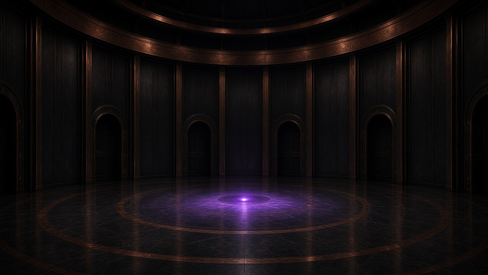 A circular iron rotunda, one door out of the pattern.