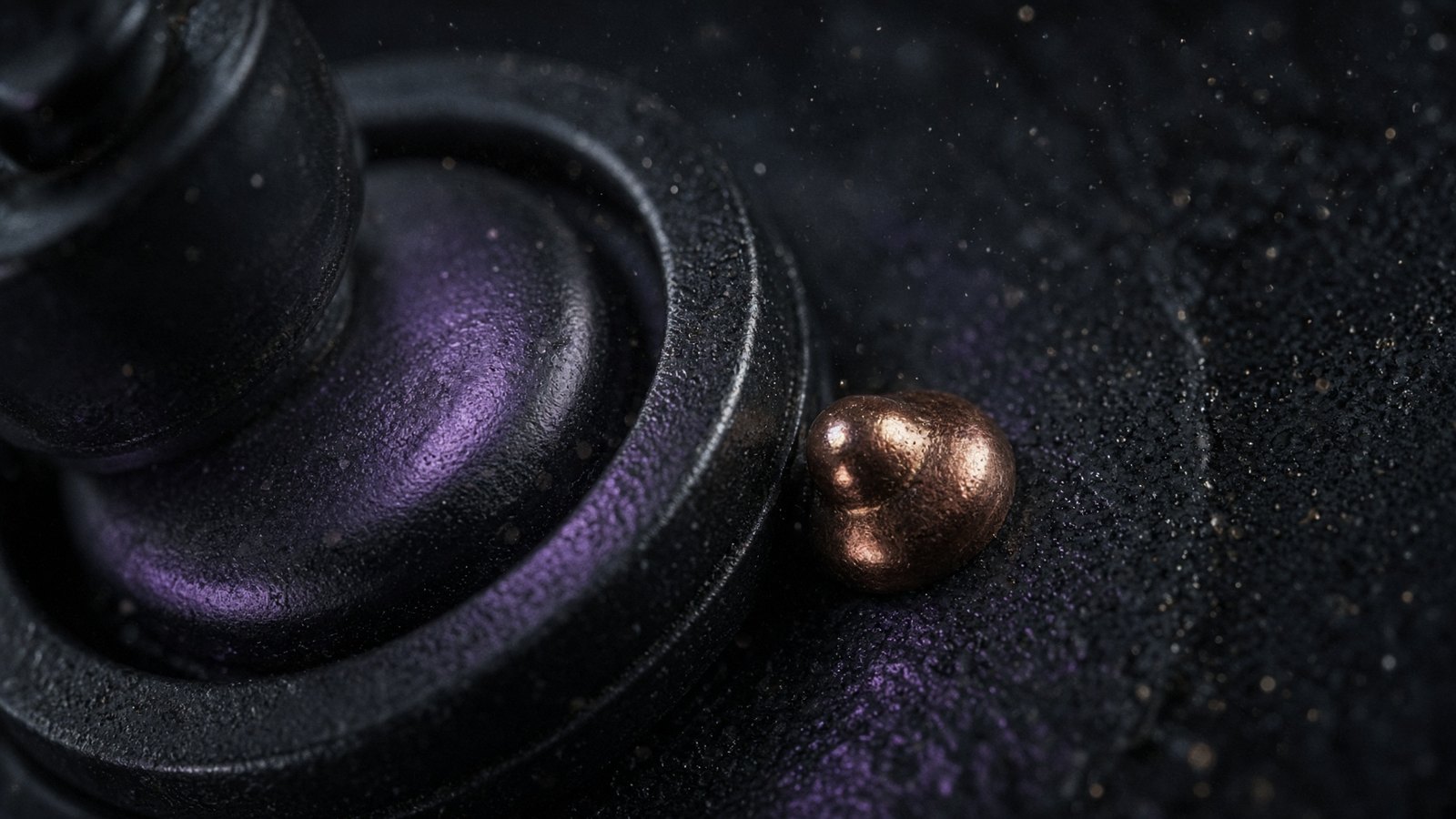 An analog earpiece against iron, dust still in the air.