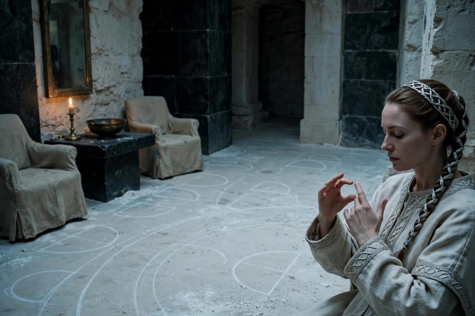 Hands meet over a white circle worn smooth by other hands. The fingers hold an arc and do not complete it.