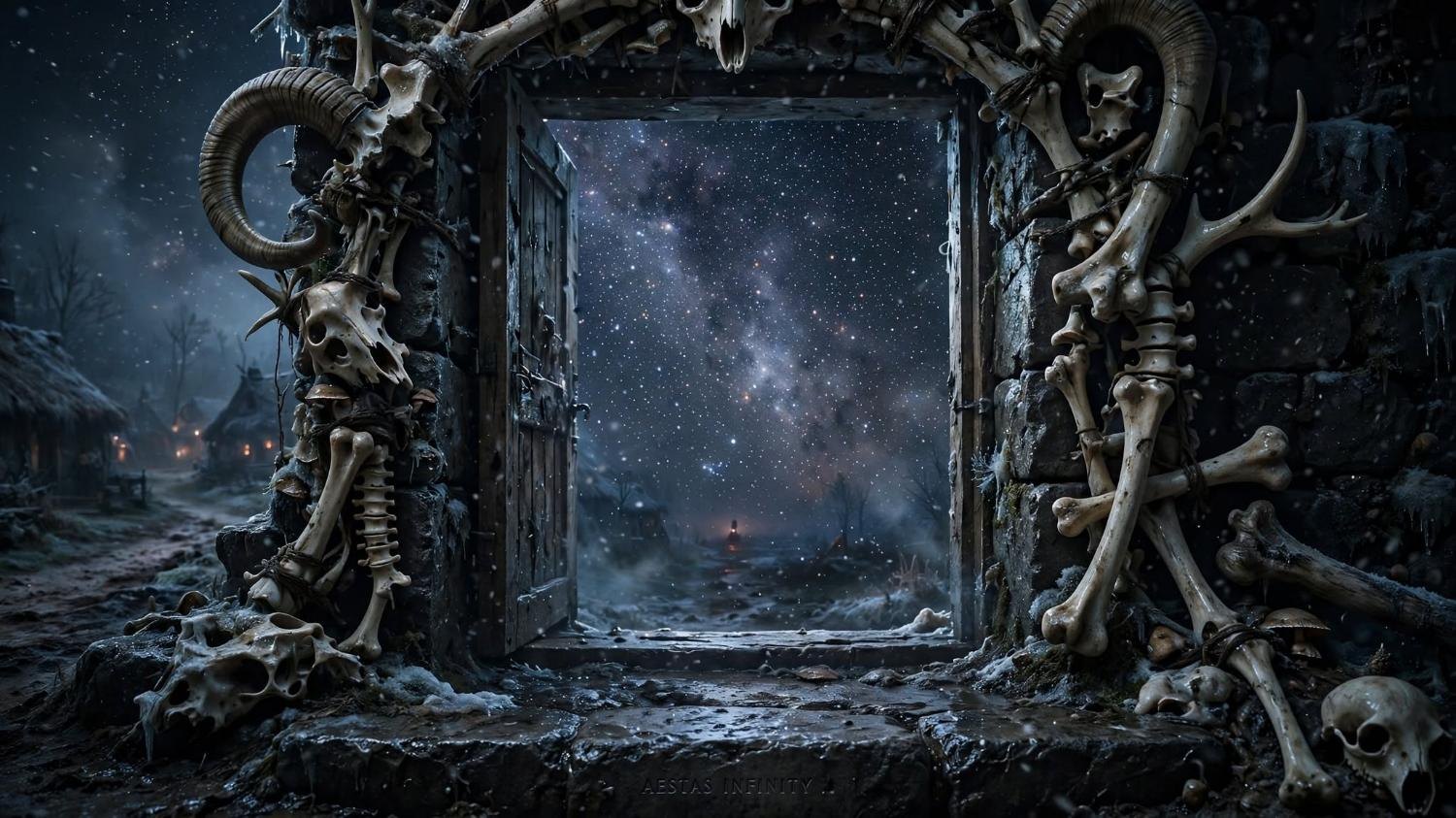 A door of bone and horn, open onto stars. The village path is still behind it.