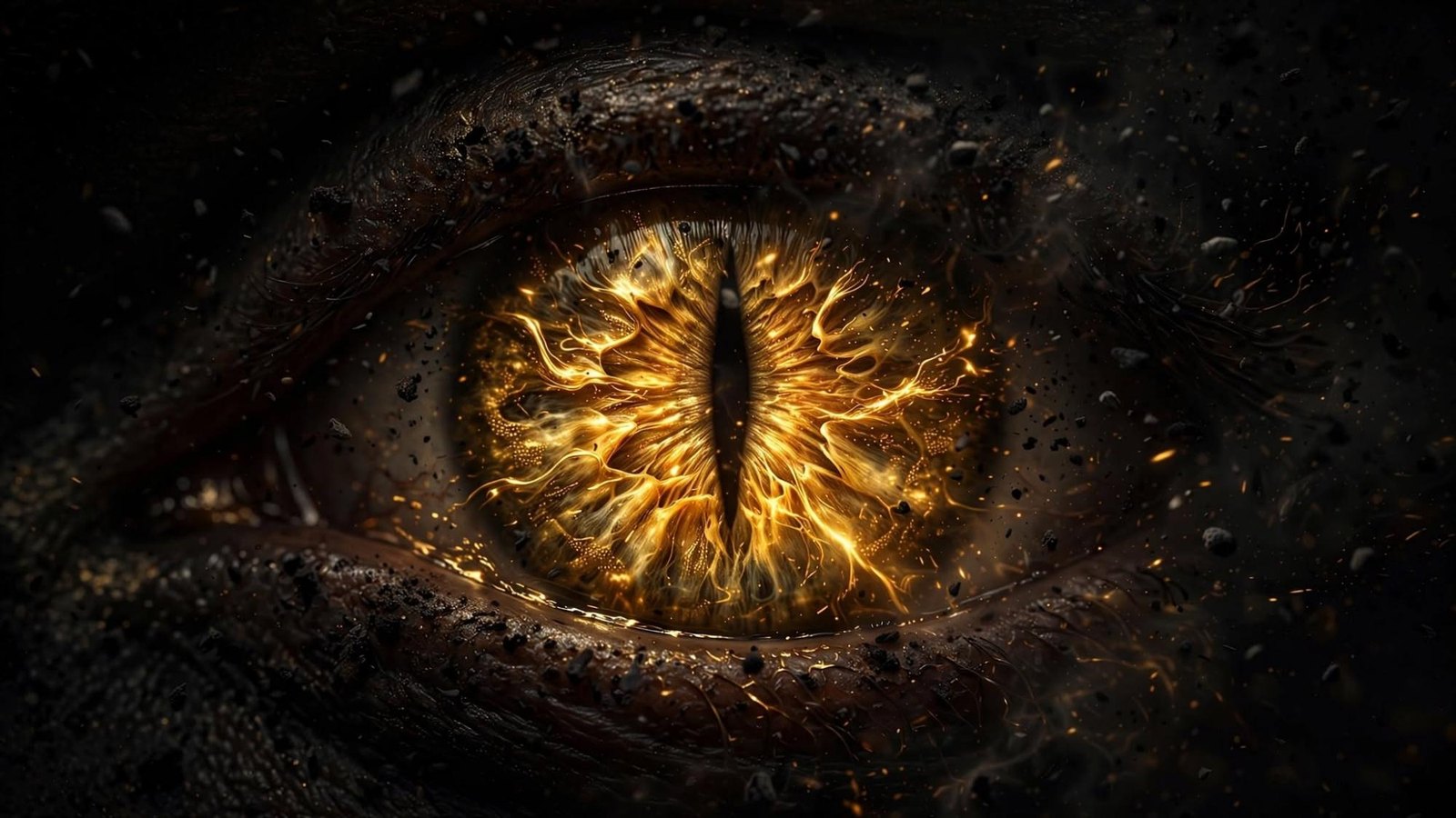 A vertical pupil of fire. It does not blink.