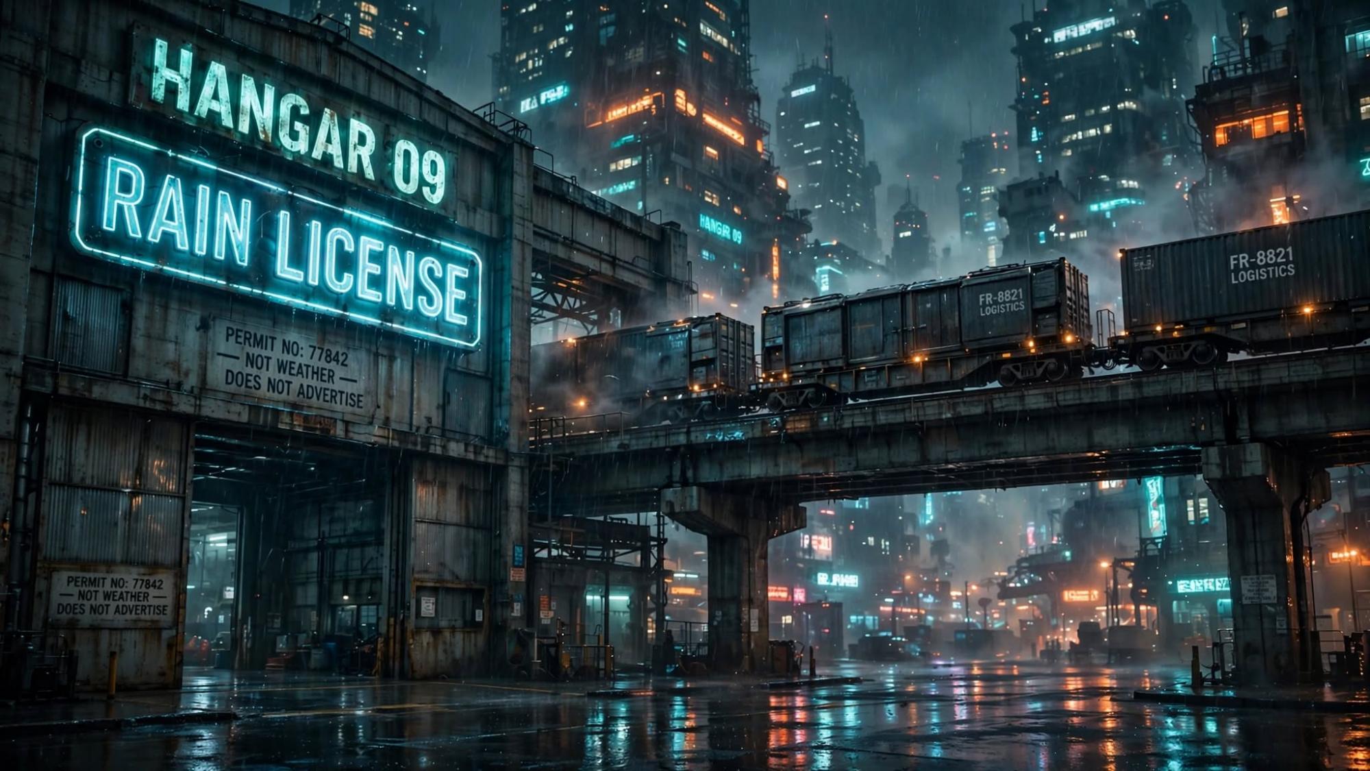 Rain License. Freight crossing a sky the city does not advertise.