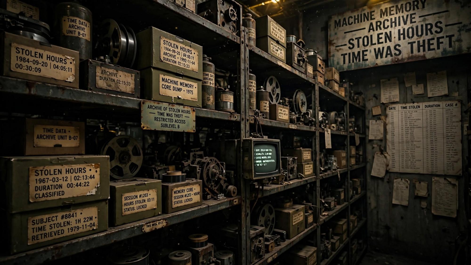 Archive of stolen hours. Time was the theft.