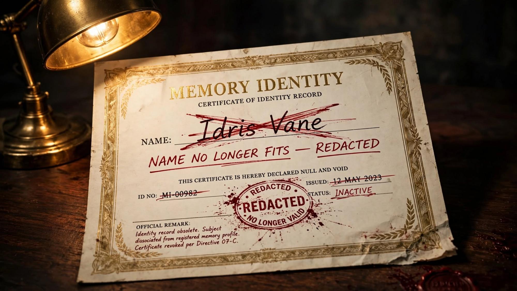 Idris Vane. The name on the page no longer fits.