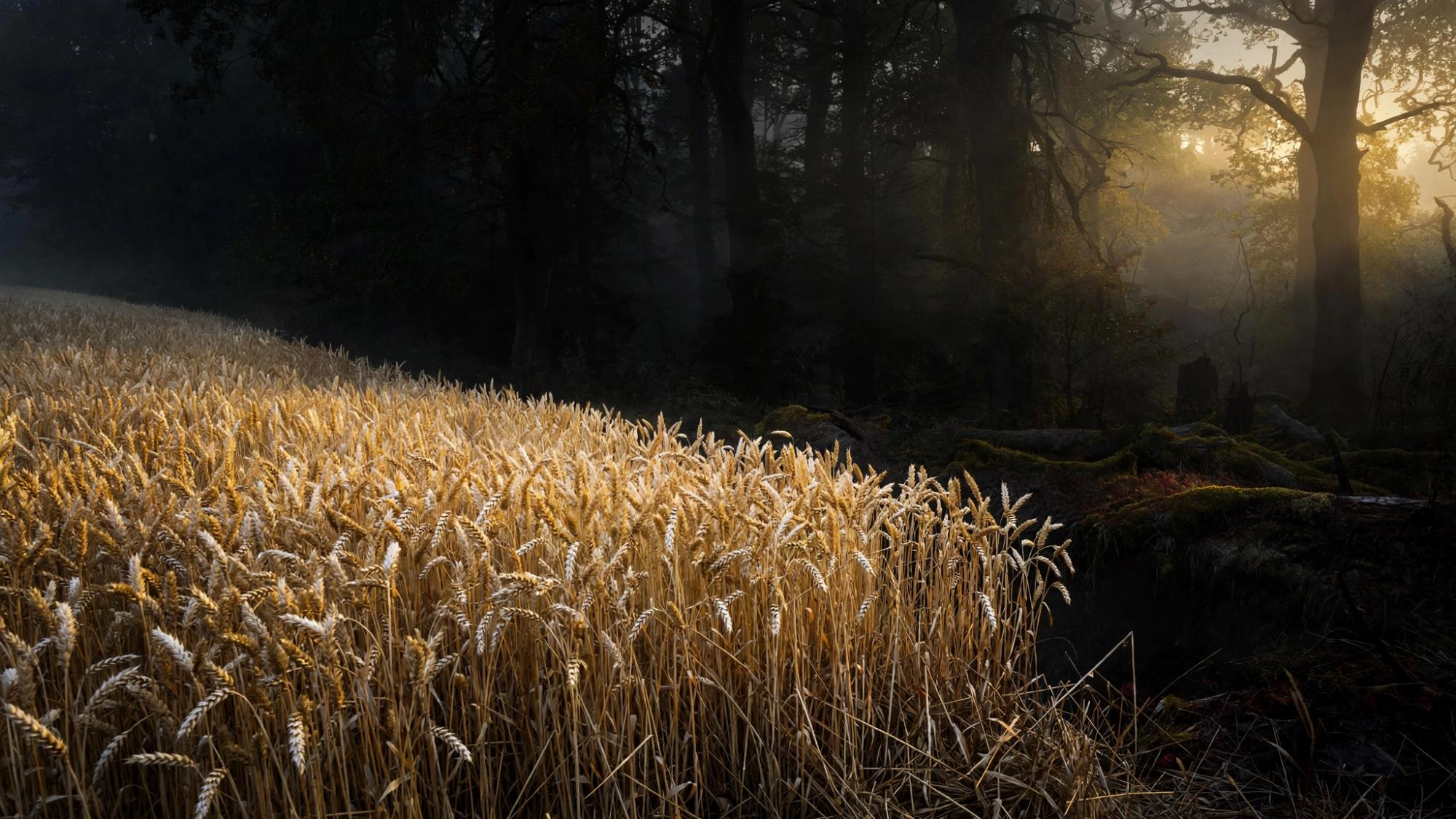 The edge of a worked field at dusk. The wood is the other party.