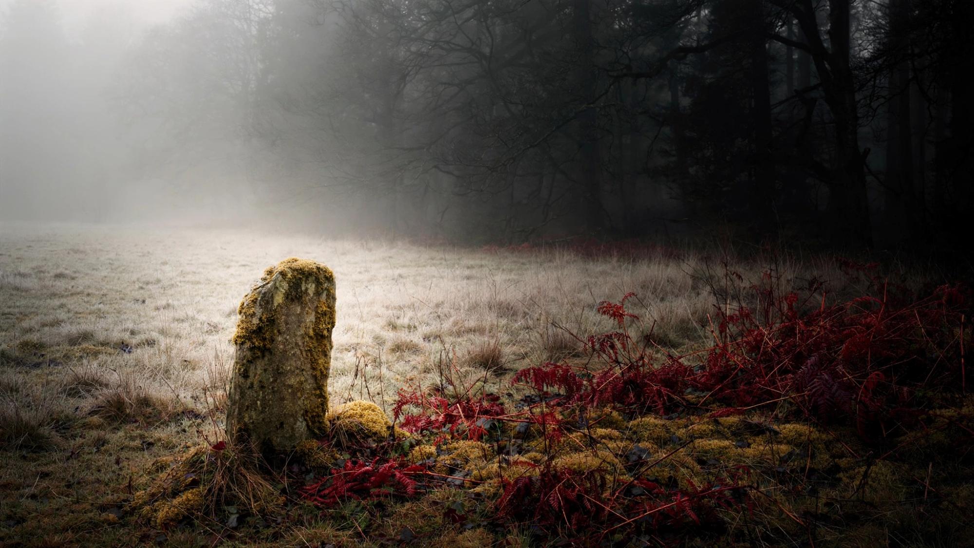 A standing stone. Nothing is carved on it.