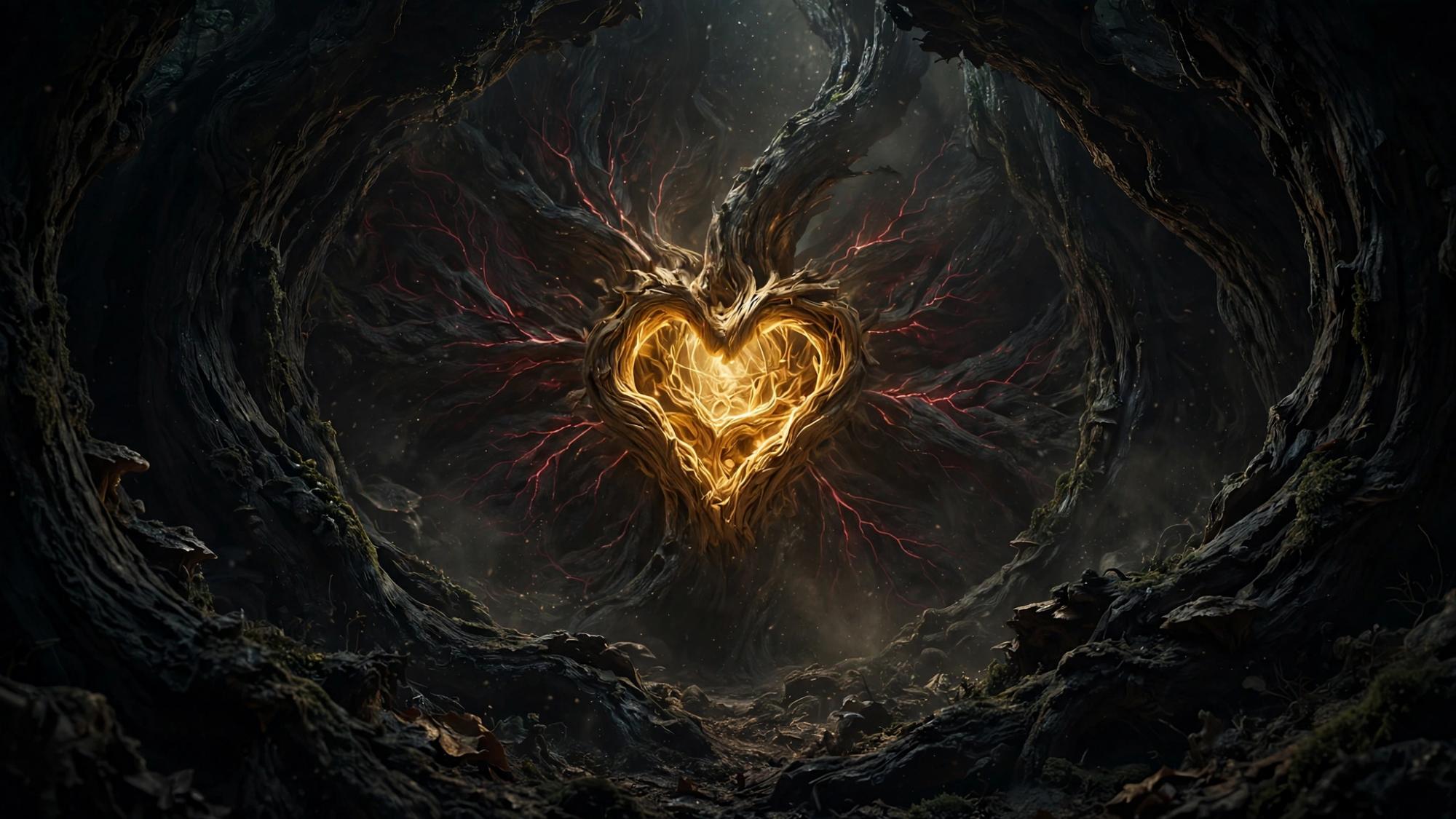 Inside the tree, a heart. Not ordinary wood.