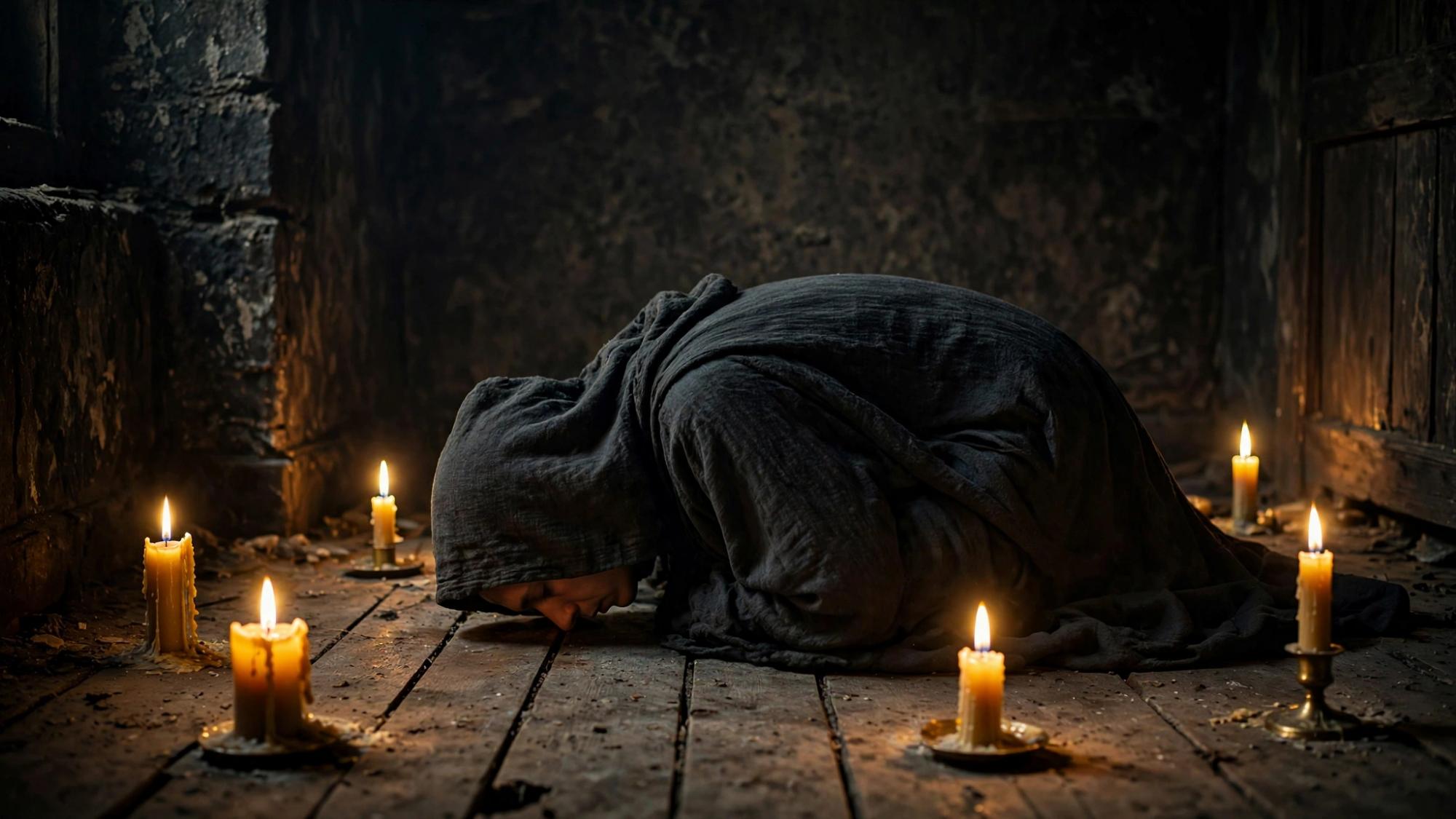 One person kneeling, listening to the floor. No name is written.