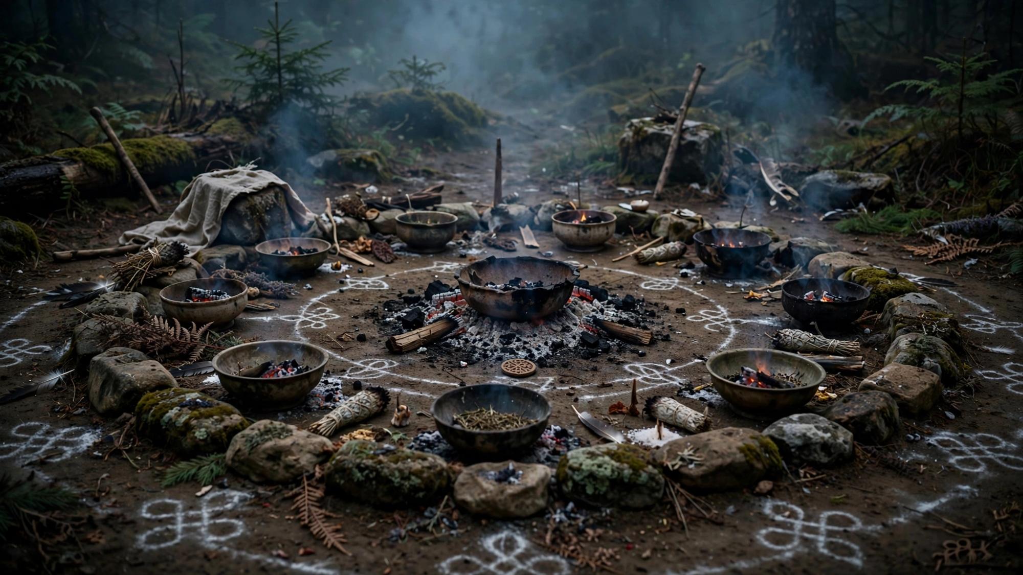 Ceremony without end. The bowls and the fire remain.