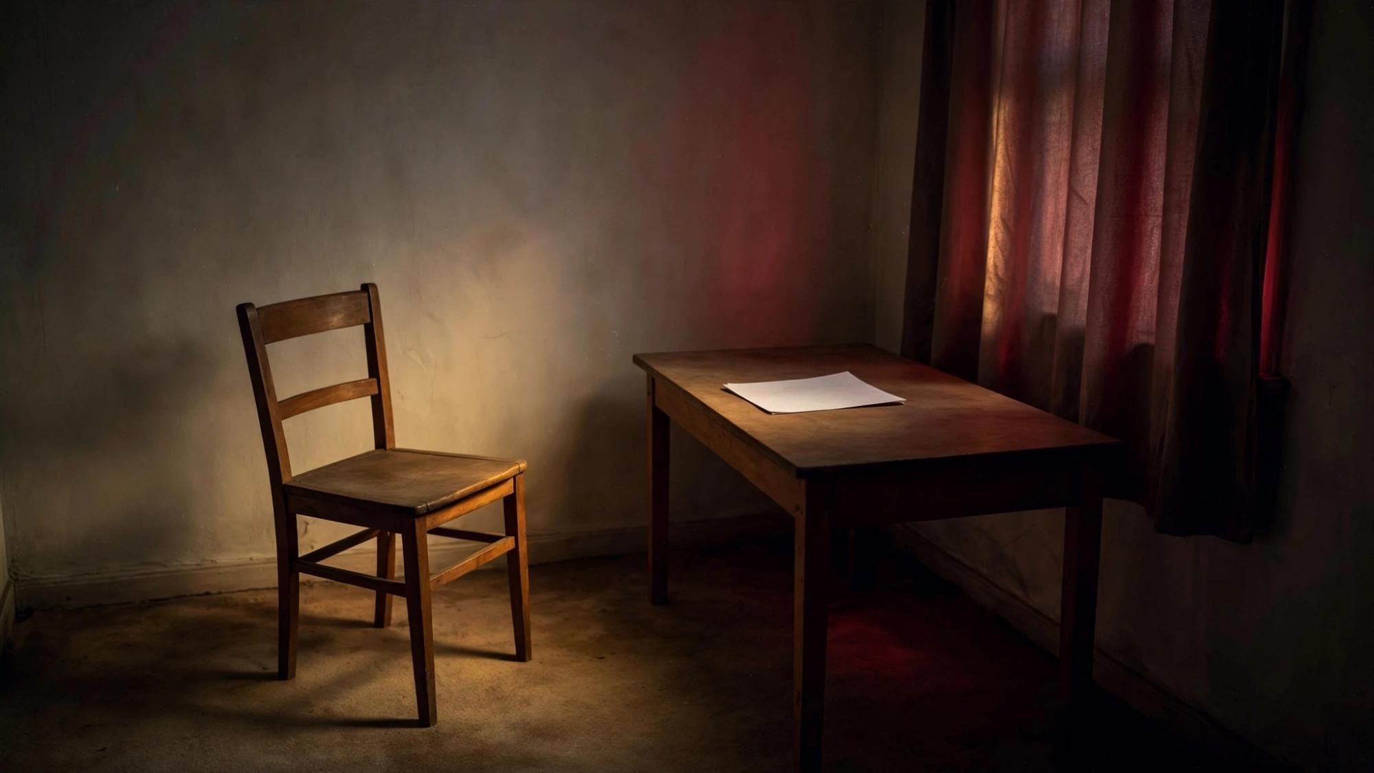The chair is still lit. The sheet is turned face-down. The camera keeps running.