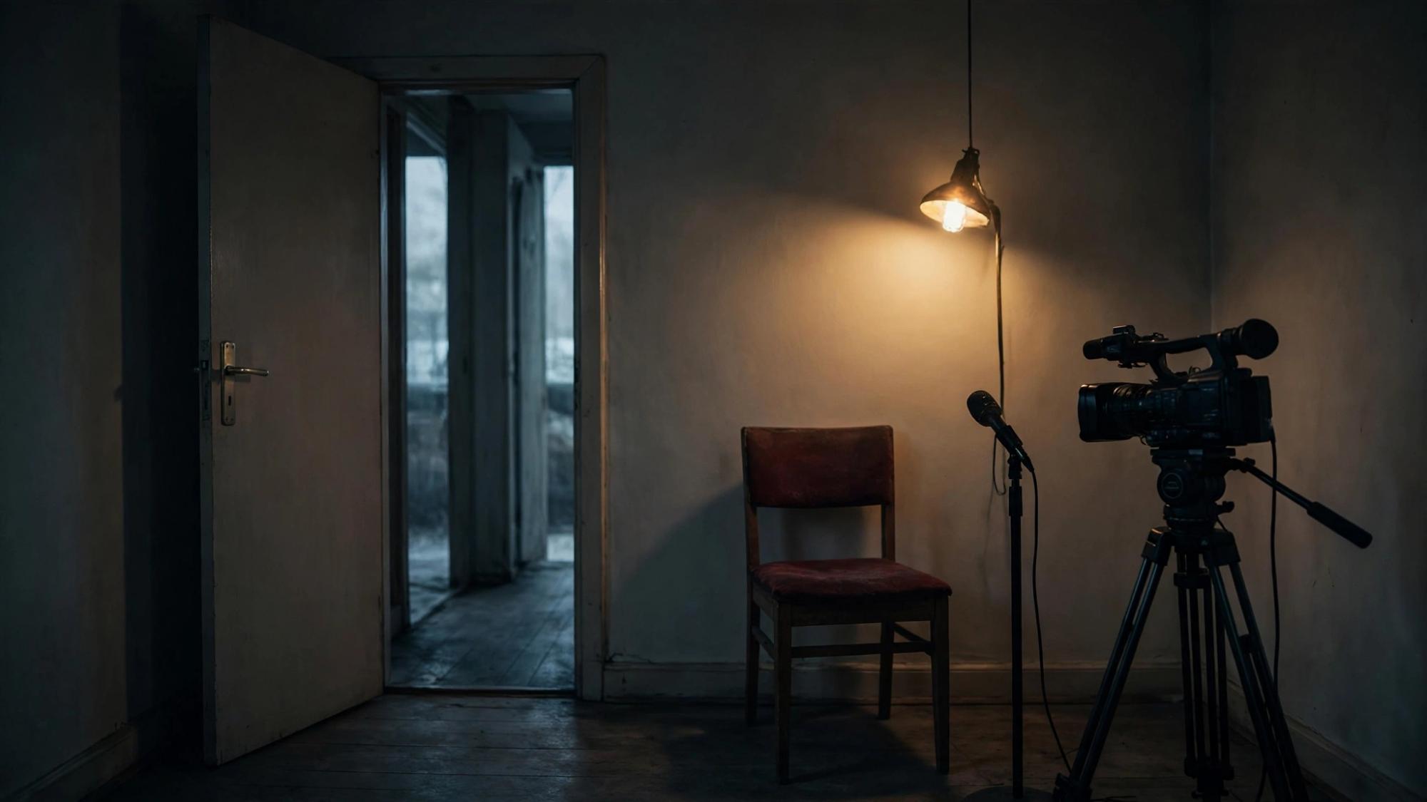A plain door. A lit chair, a waiting microphone, a camera that did not stop.