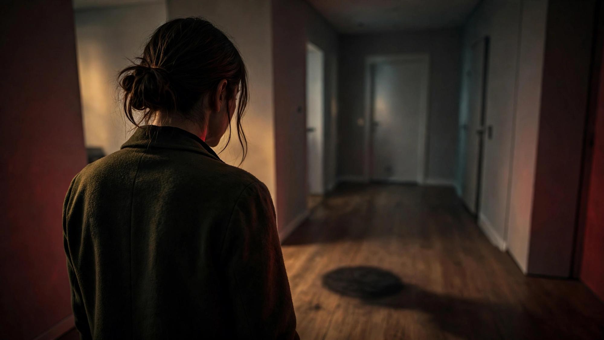 An adult, seen from behind. A mark on the floor they did not draw. No monster.