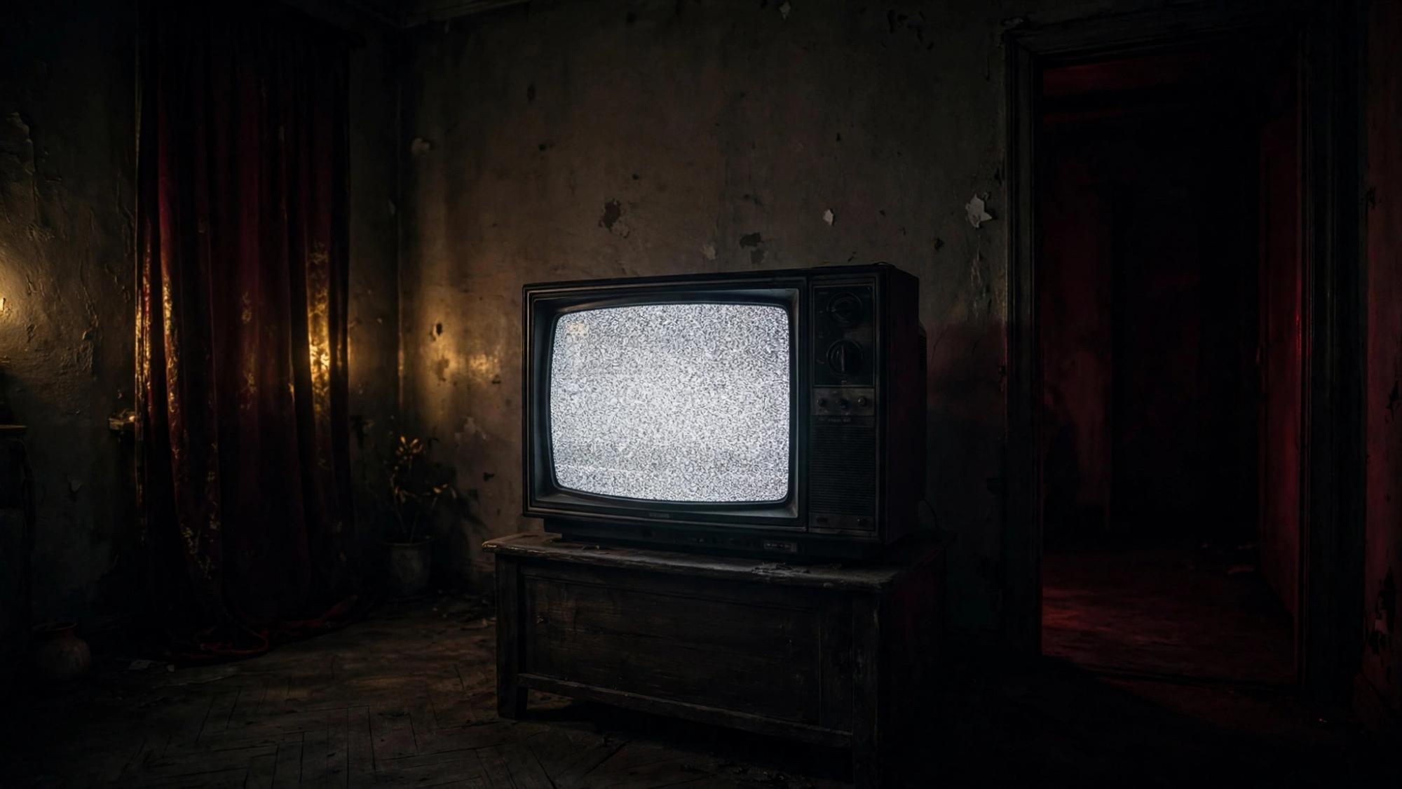 A dead screen that is not dead. Noise only. The shapes never become faces.