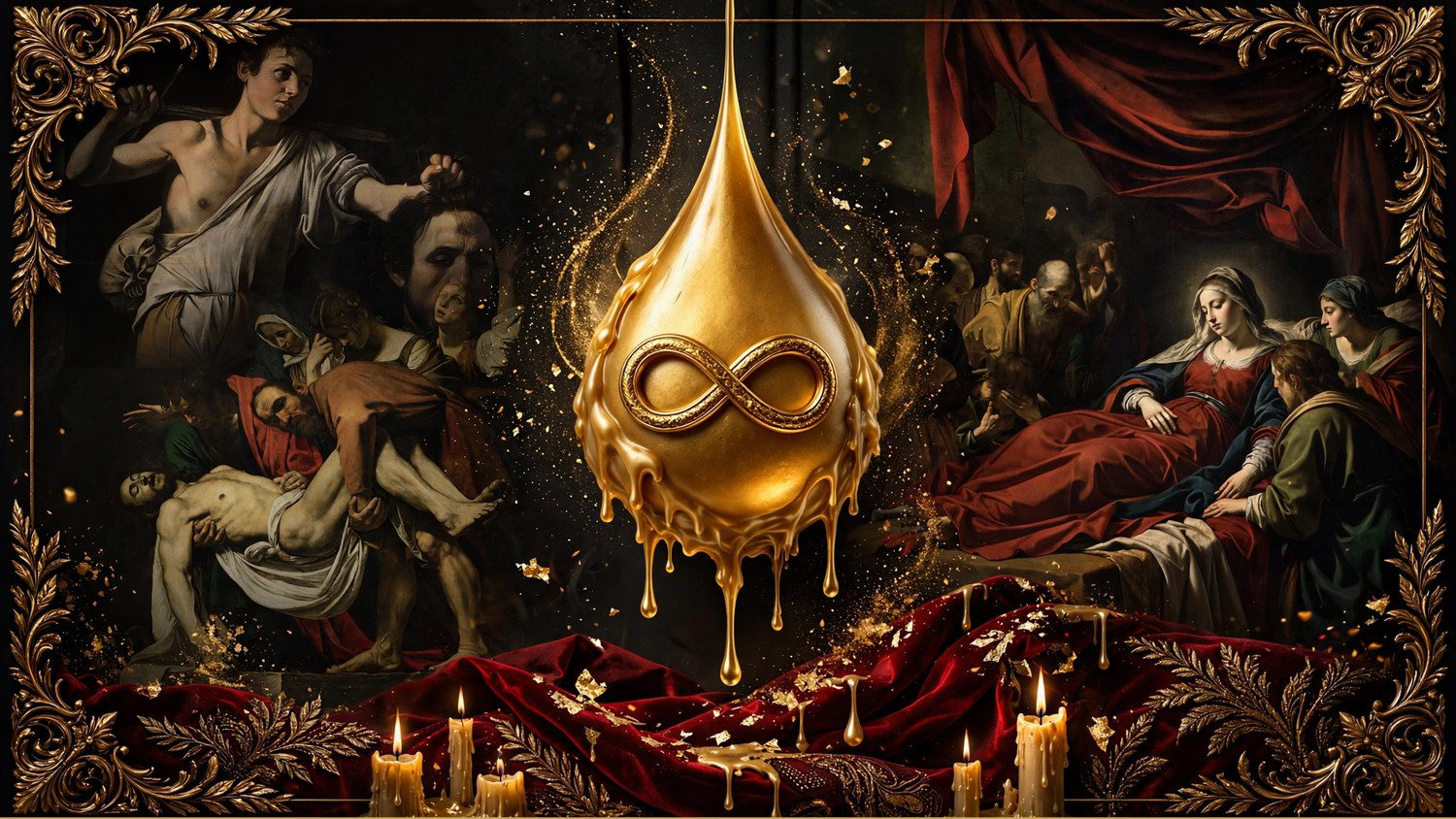 The same gold drop of wax, with the Entombment, the Death of the Virgin and the head of Goliath