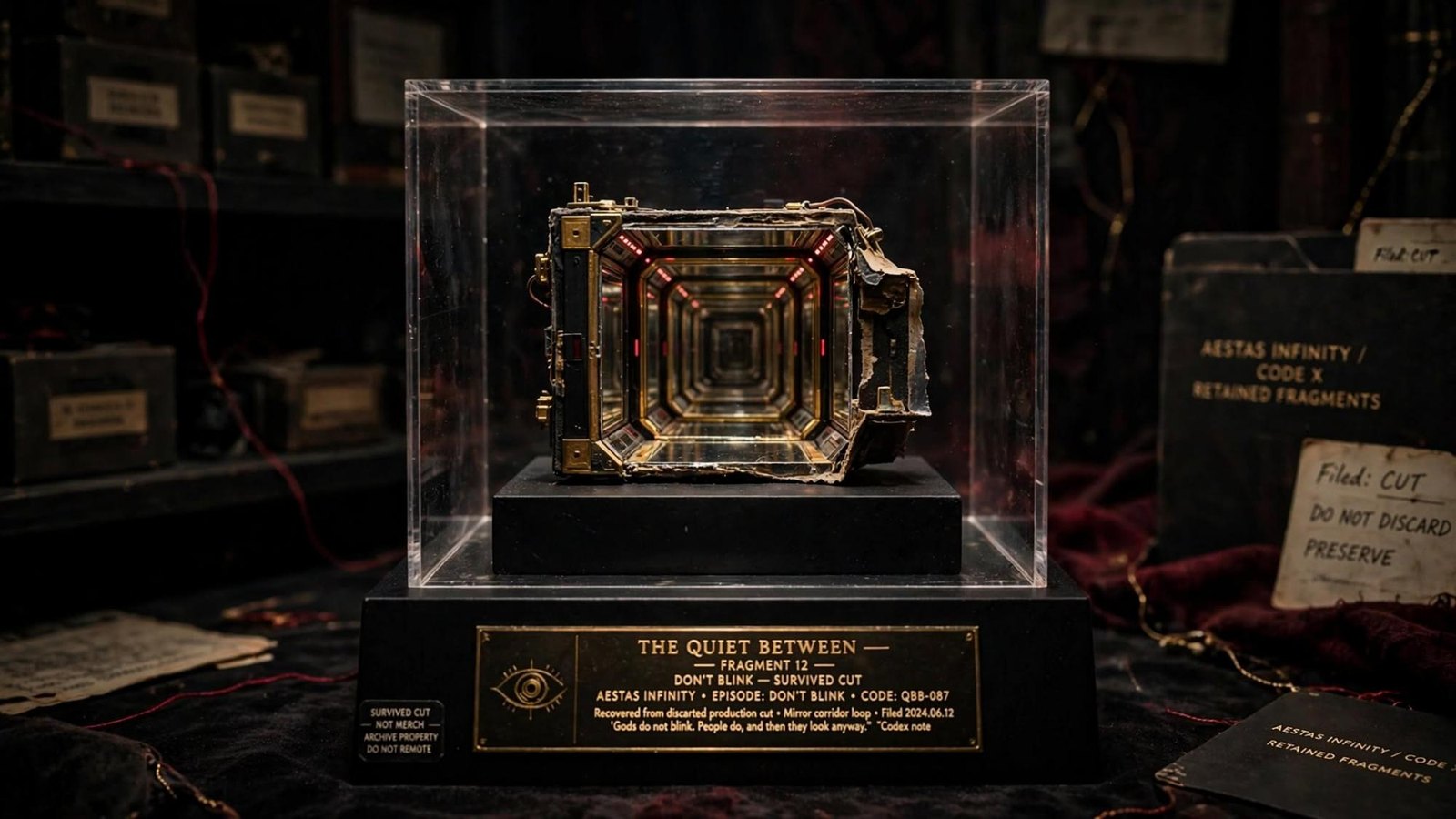 A fragment of the corridor, kept under glass. Not merchandise.