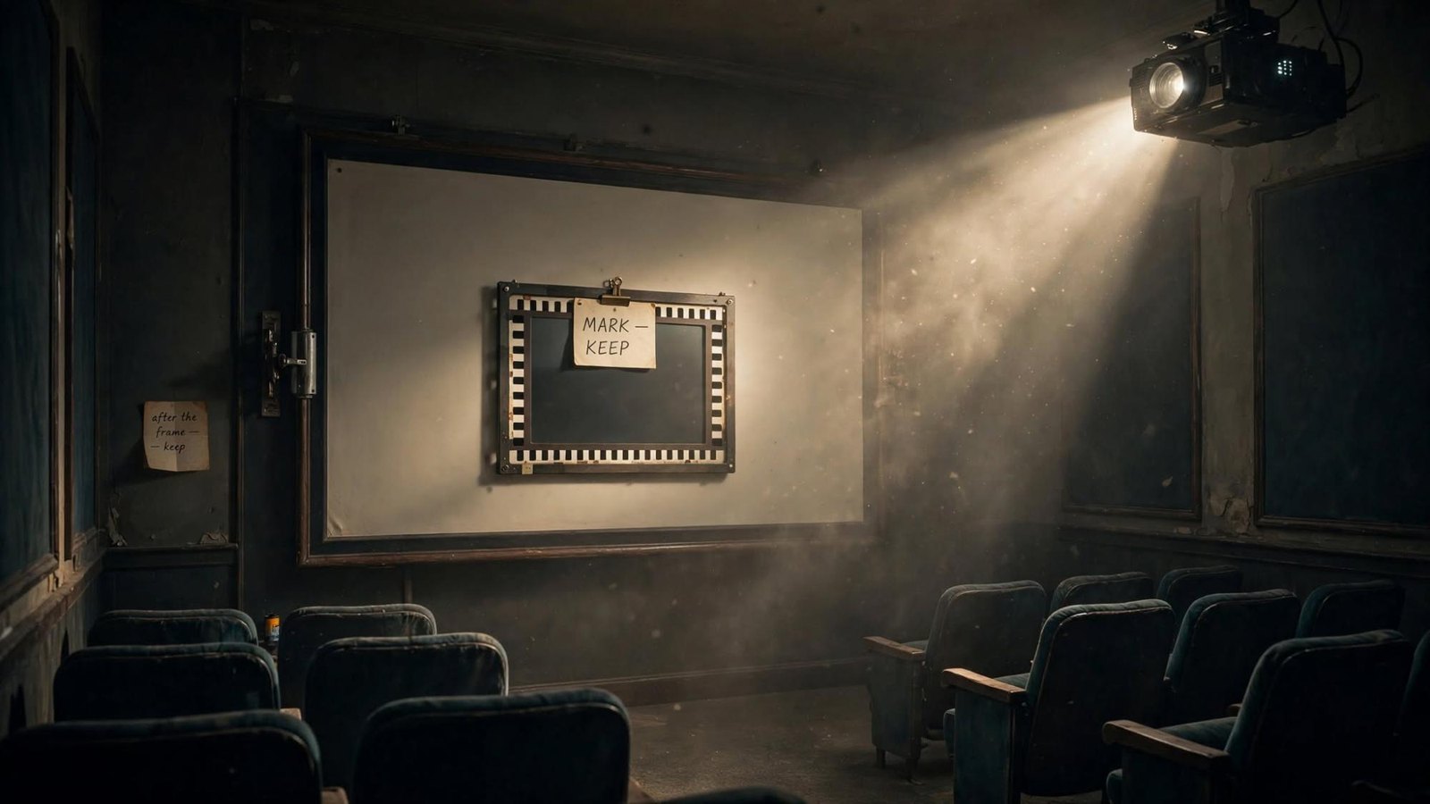 The screening room, held. The frame stays after the picture.