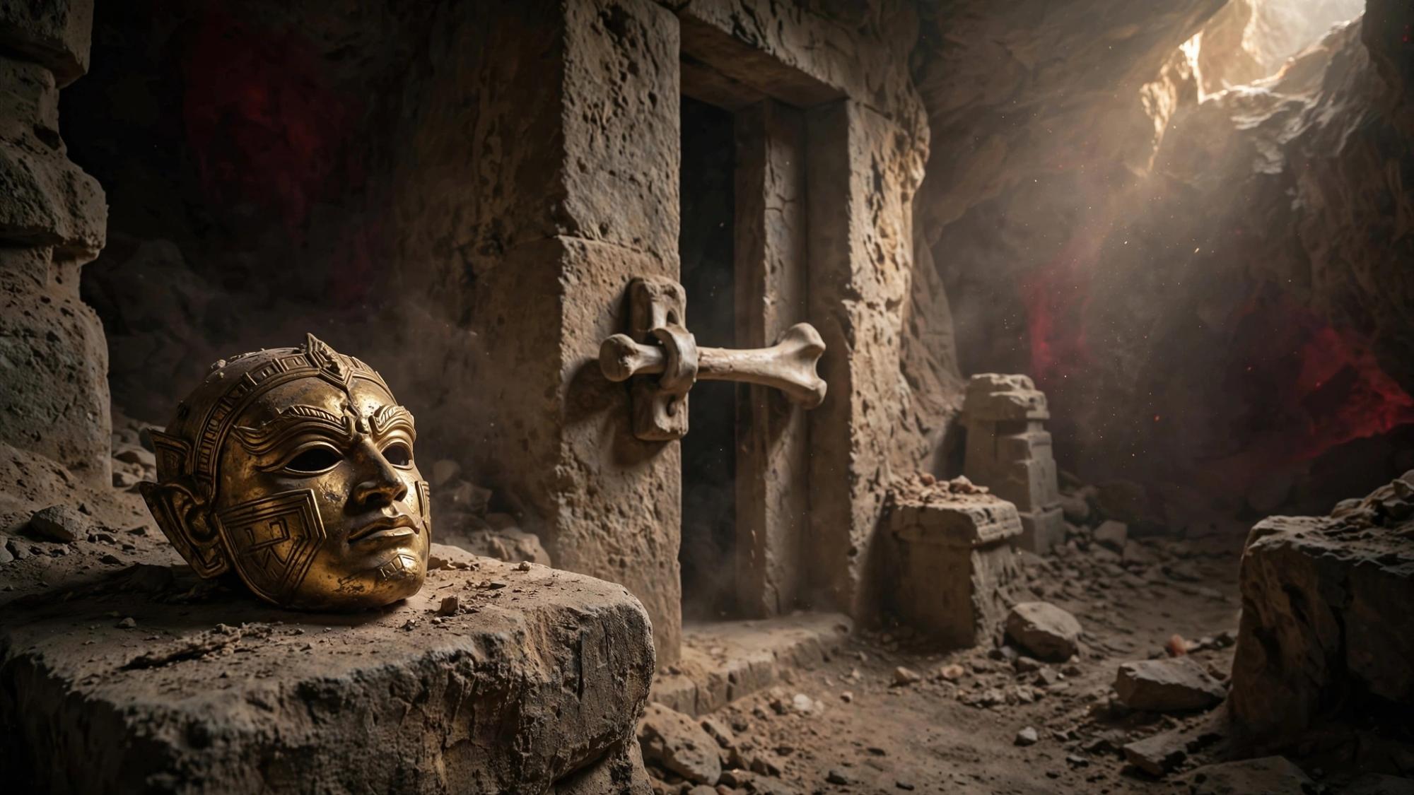 A gold mask set on stone, not on a face. A bone used as the lock of a pass. Dust, and no congregation.